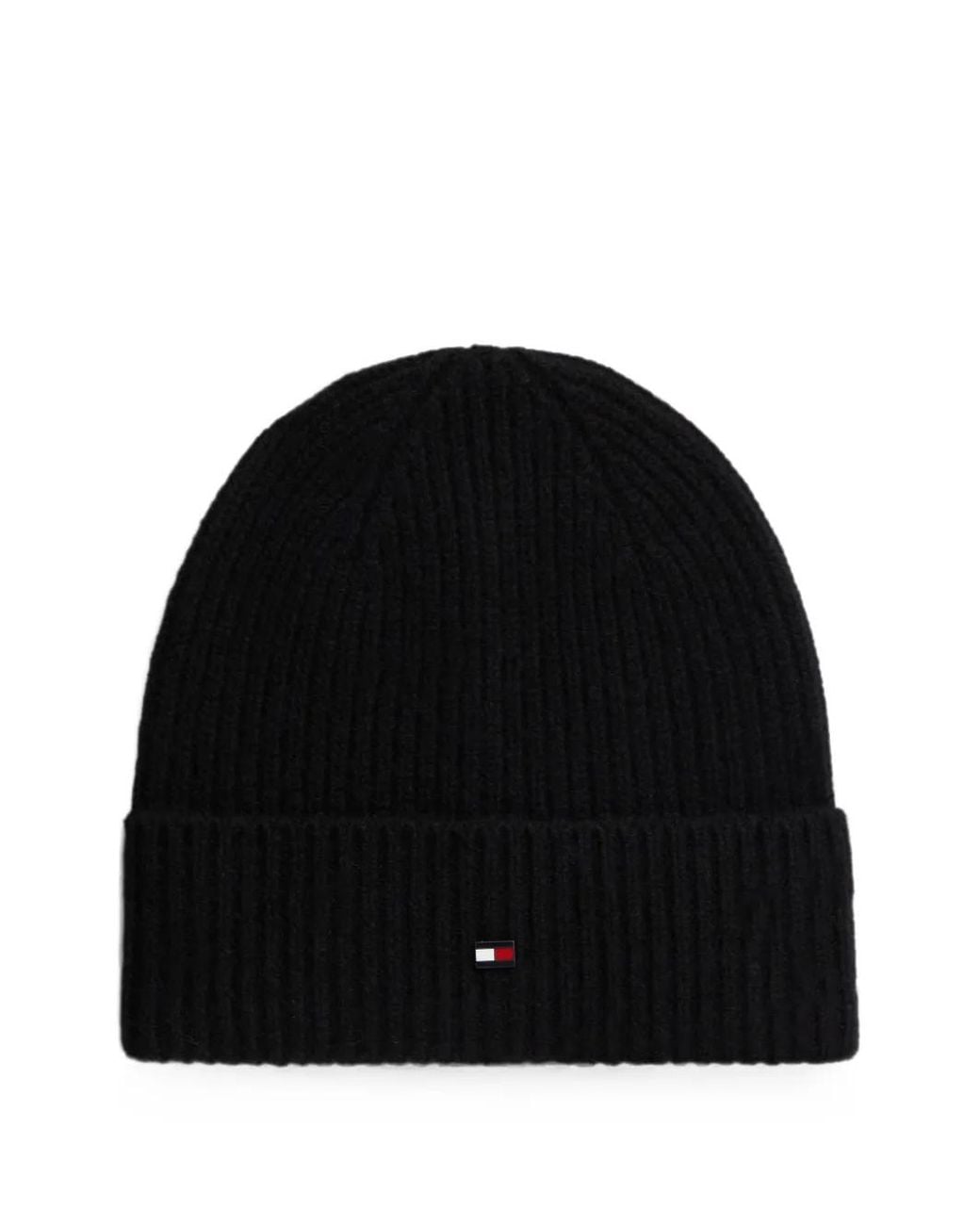 Tommy Hilfiger Black Ribbed-Knit Beanie Hat for men