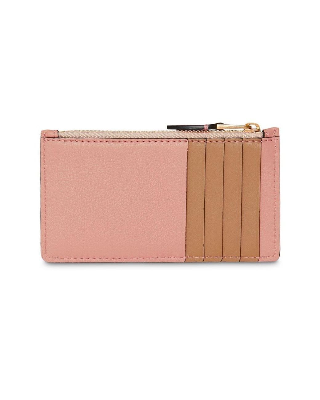 Check and Two-tone Leather Card Case in Dark Birch Brown - Women