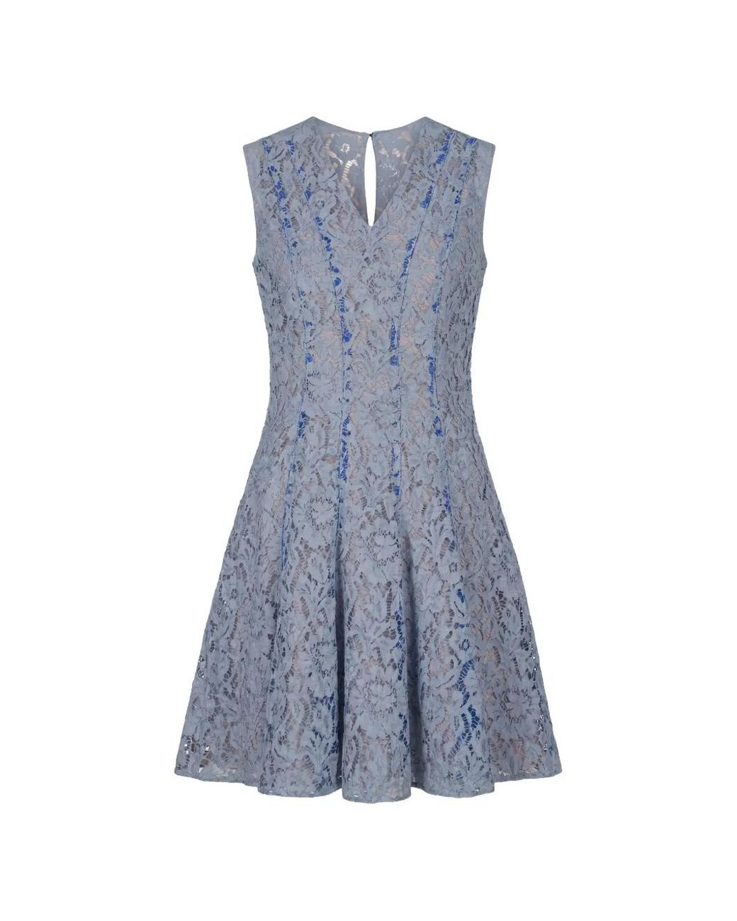 Valentino Garavani Blue Robe Mi-Longue À Dentelle Fleurie