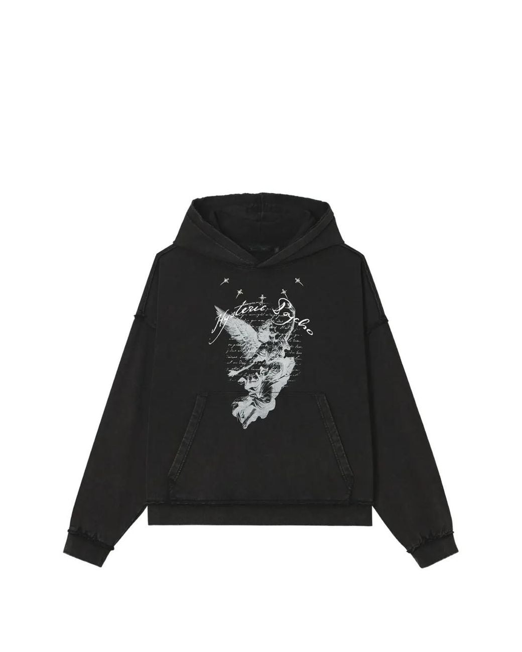 FIVE CM Black Graphic-Print Raw-Edge Hoodie for men