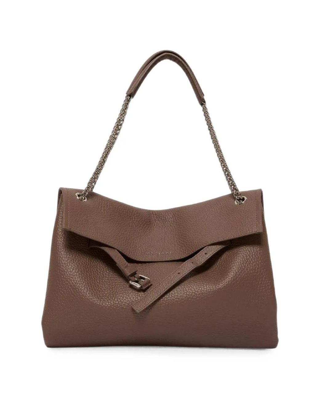 Orciani Brown Midi Venus Pebbled Leather Shoulder Bag