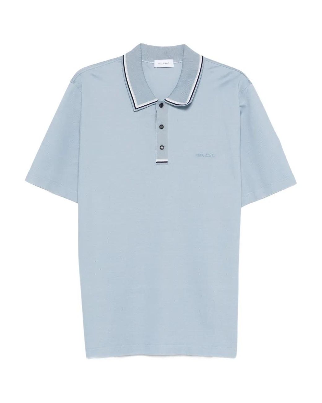 Ferragamo Blue Tipped-Collar Logo-Embroidered Polo Shirt for men