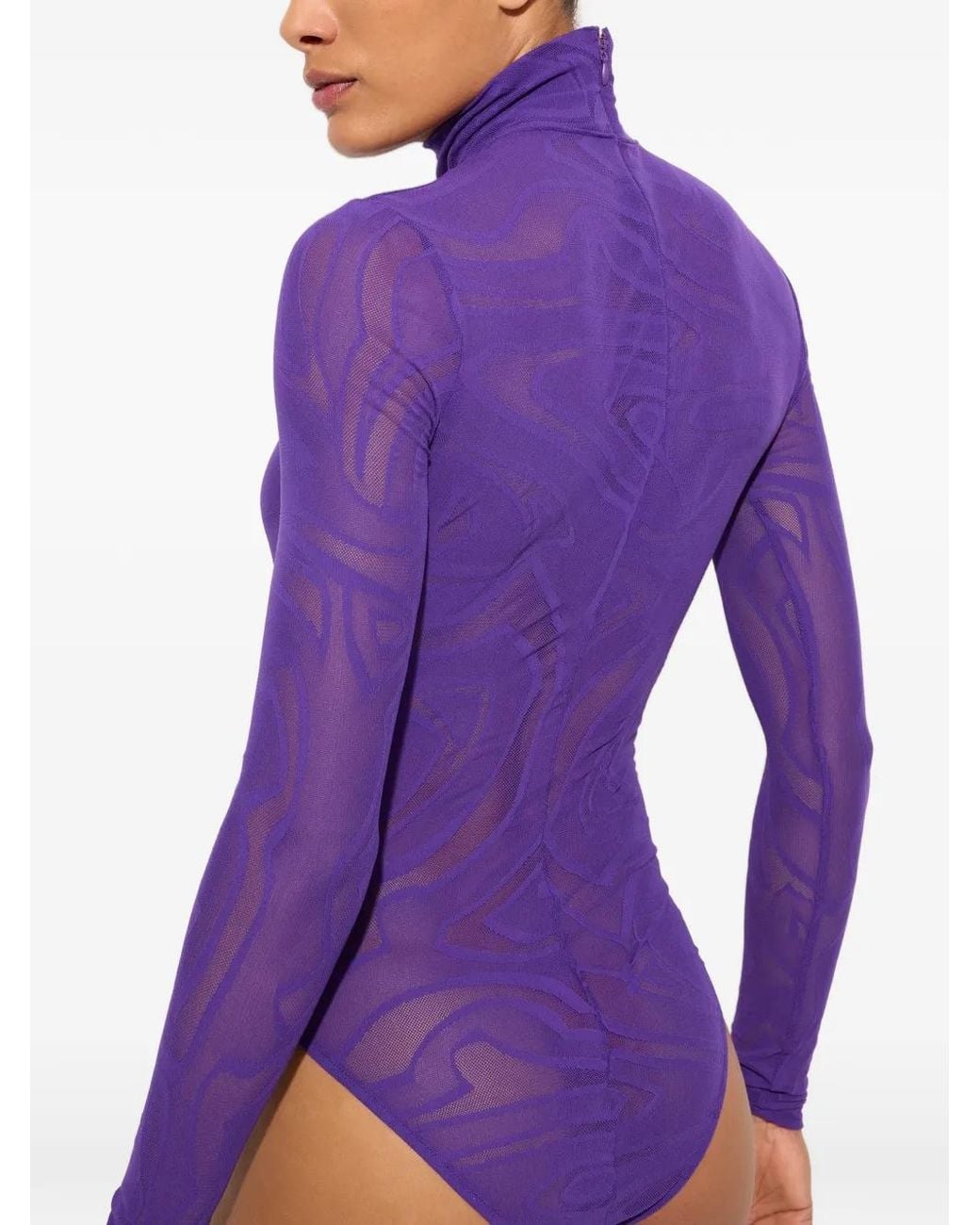 Emilio Pucci Purple High-Neck Jacquard Tulle Bodysuit