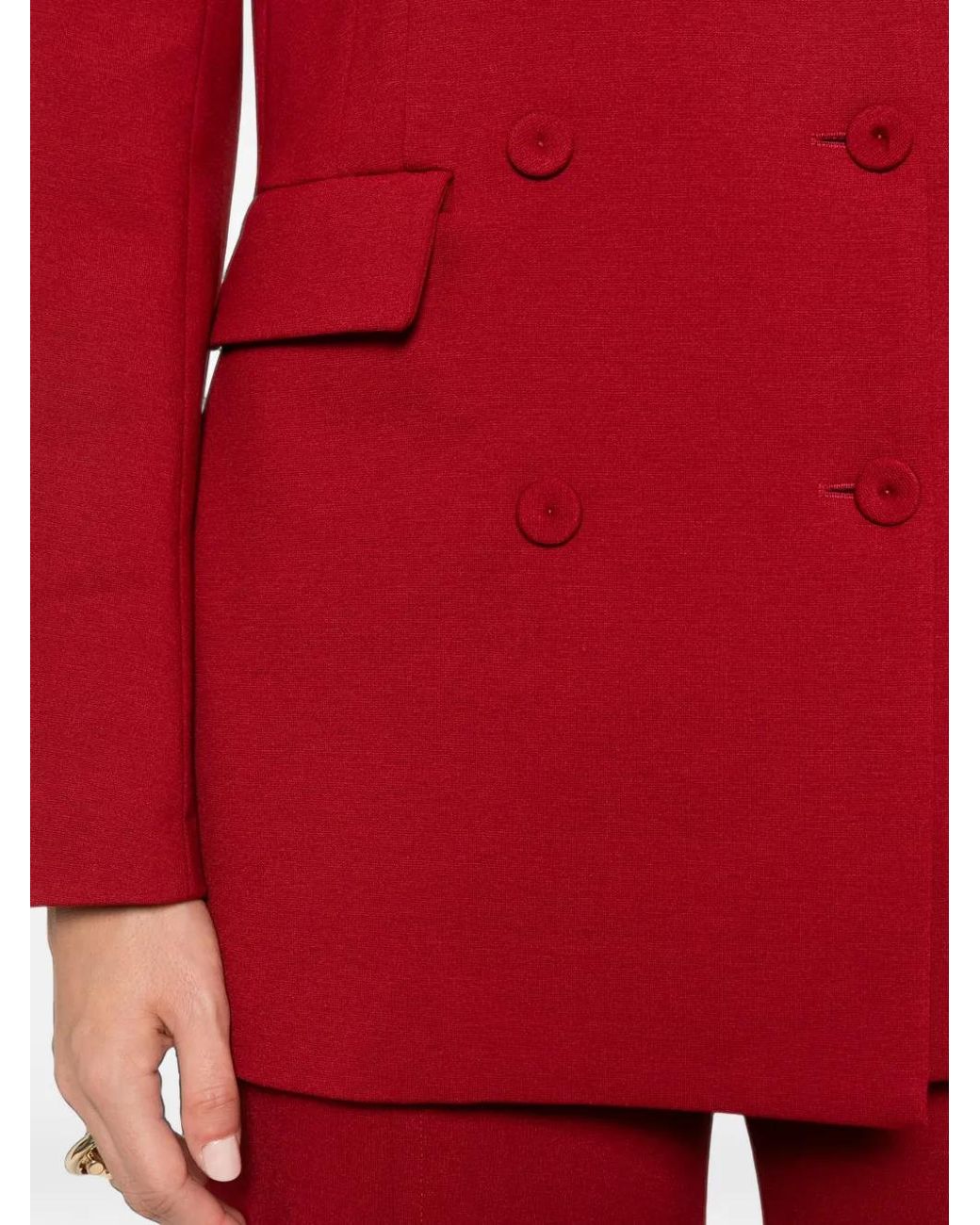 Liviana Conti Red Crew-Neck Double-Breasted Coat