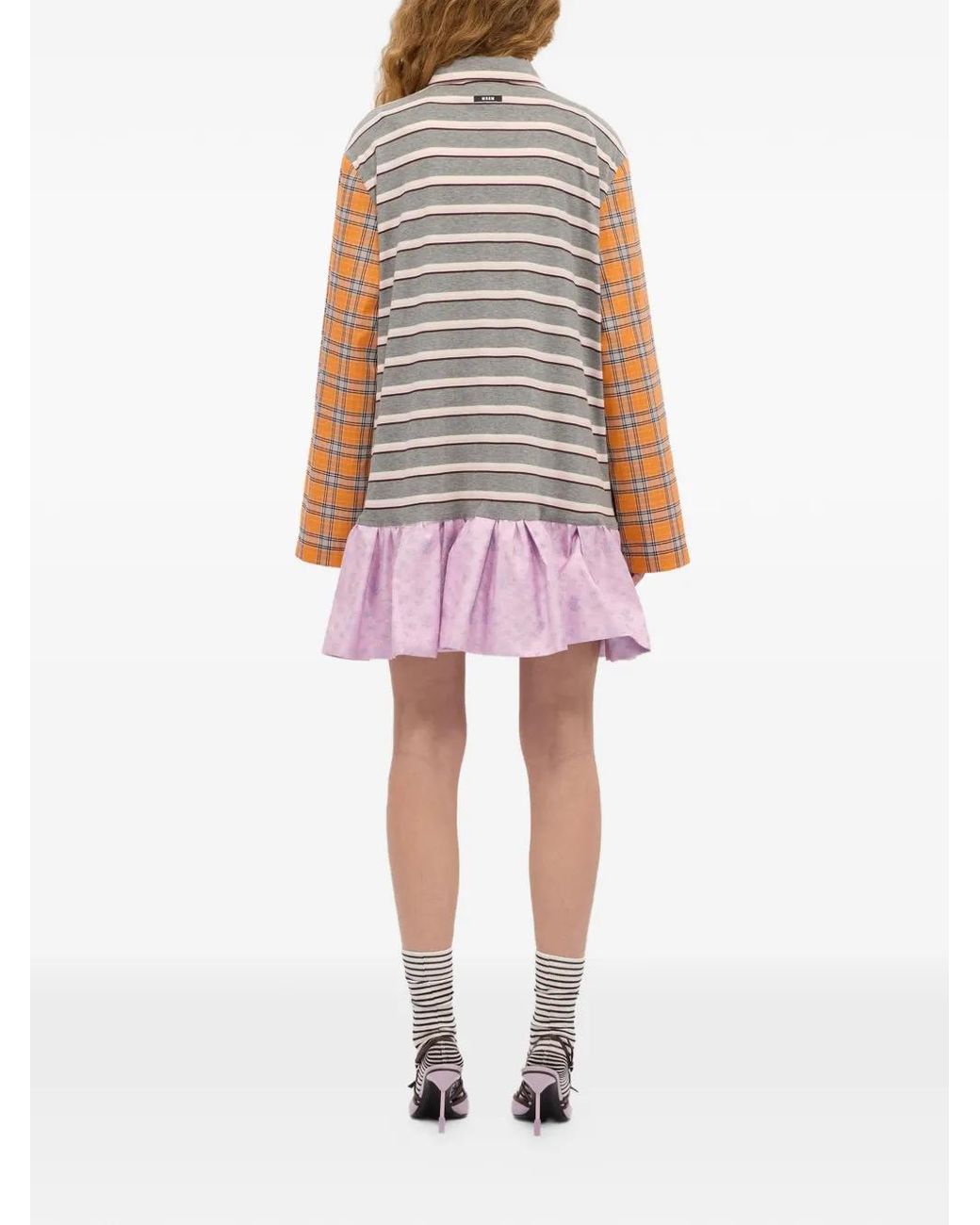 Robe Courte Rayée À Carreaux MSGM en coloris Gray
