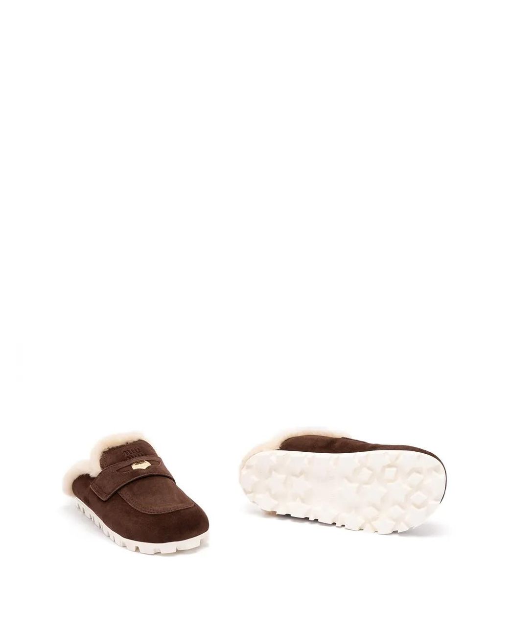 Miu Miu Brown Logo-Plaque Mules