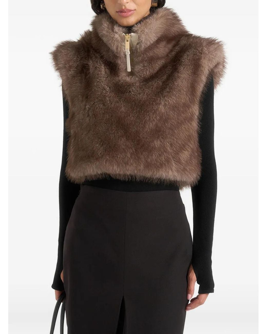 Manière De Voir Black Naylain Taupe High-Neck Fur Gilet
