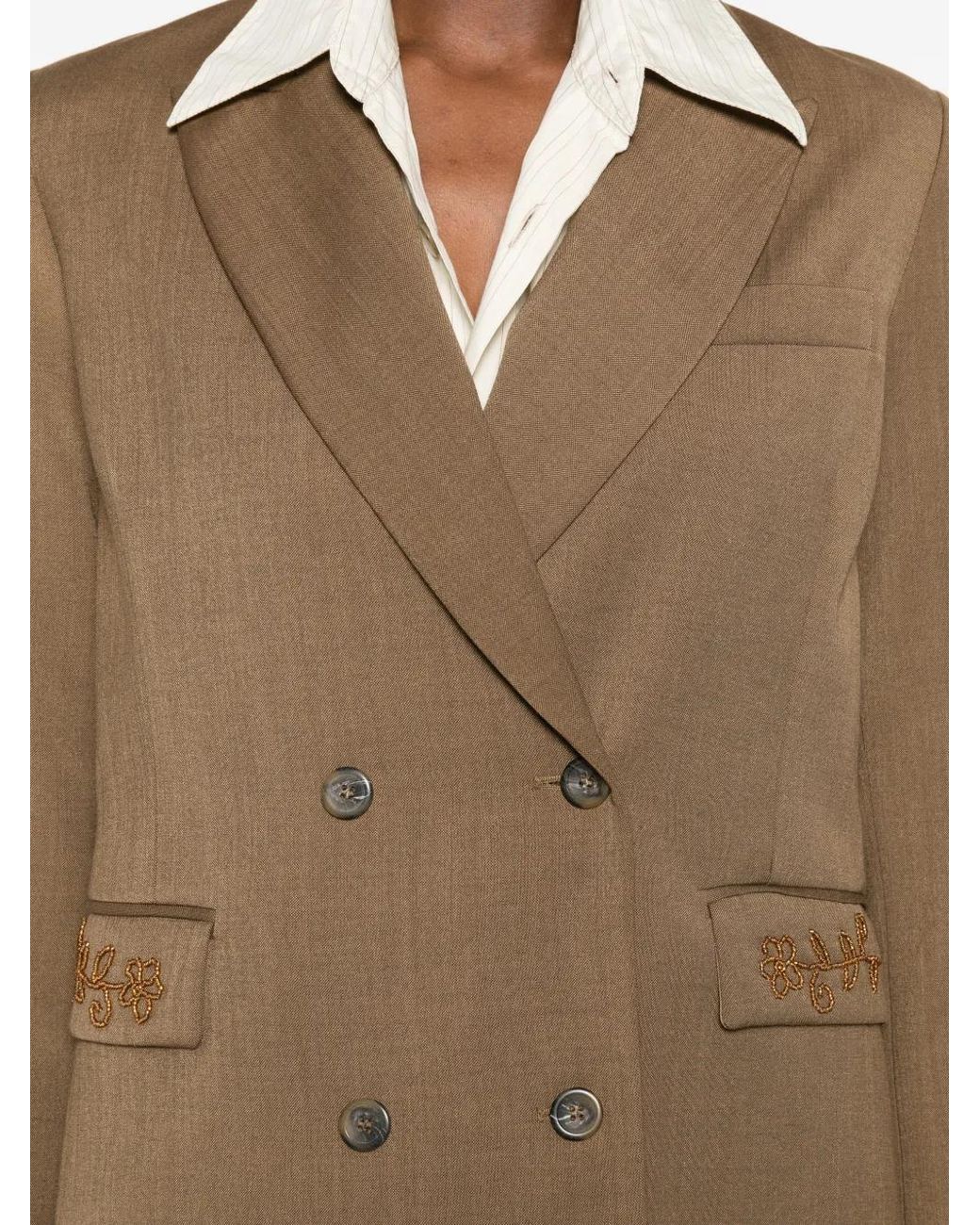 Forte_forte Brown Bead-Embellished Double-Breasted Blazer