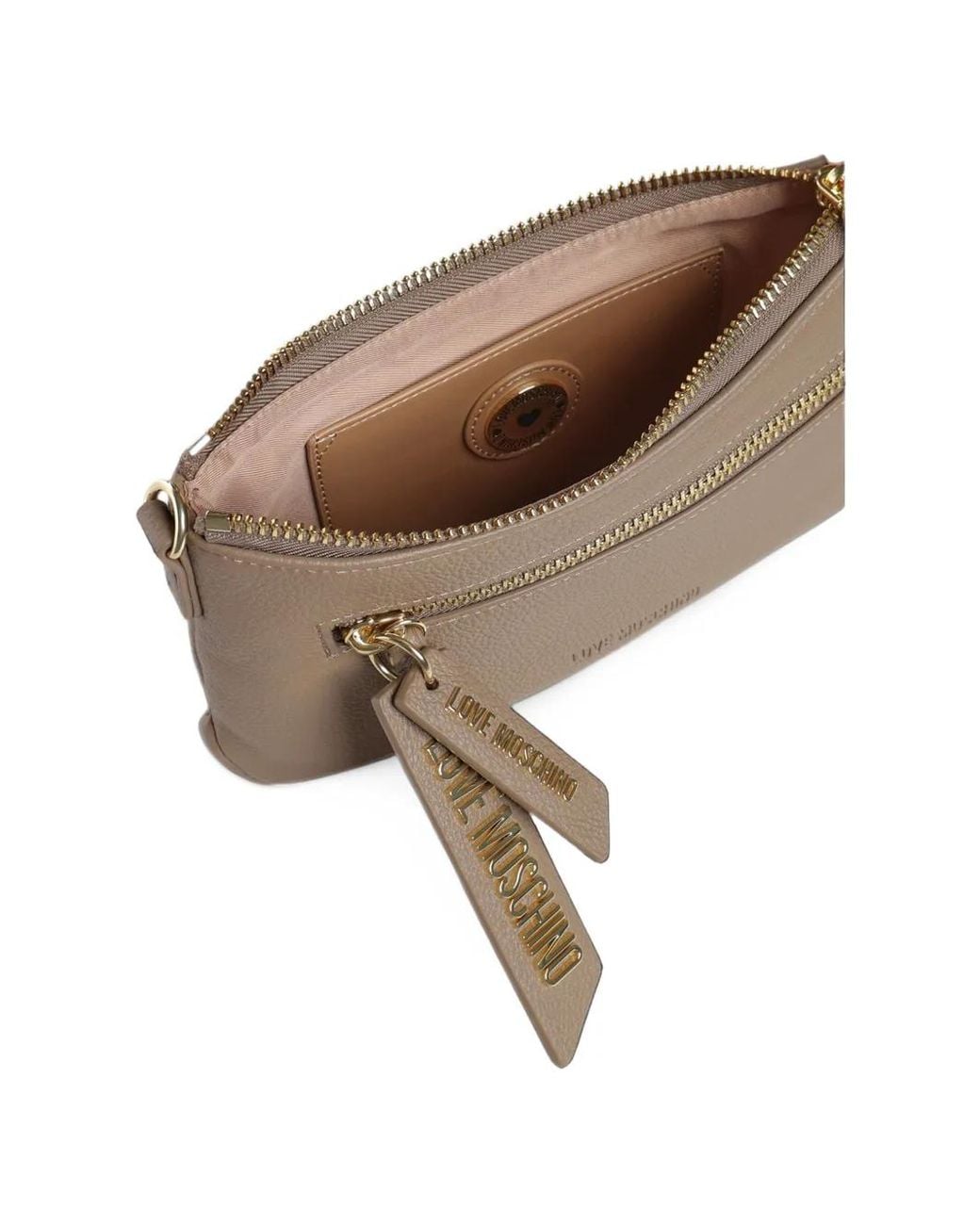 Love Moschino Gray Logo-Plaque Grained Shoulder Bag