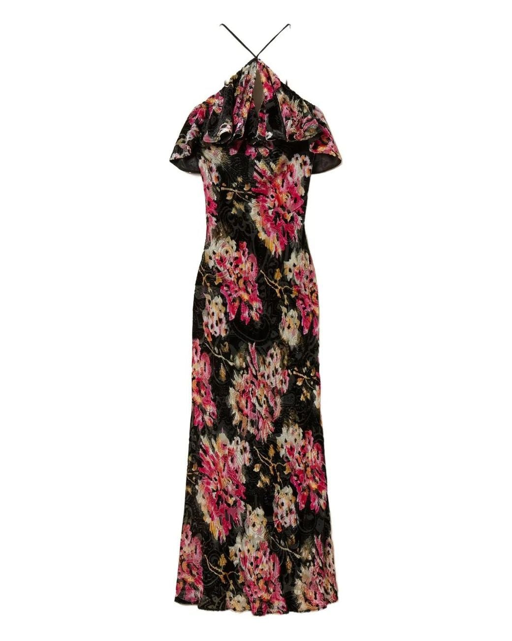 Twinset Red Floral-Pattern Ruffled Dress