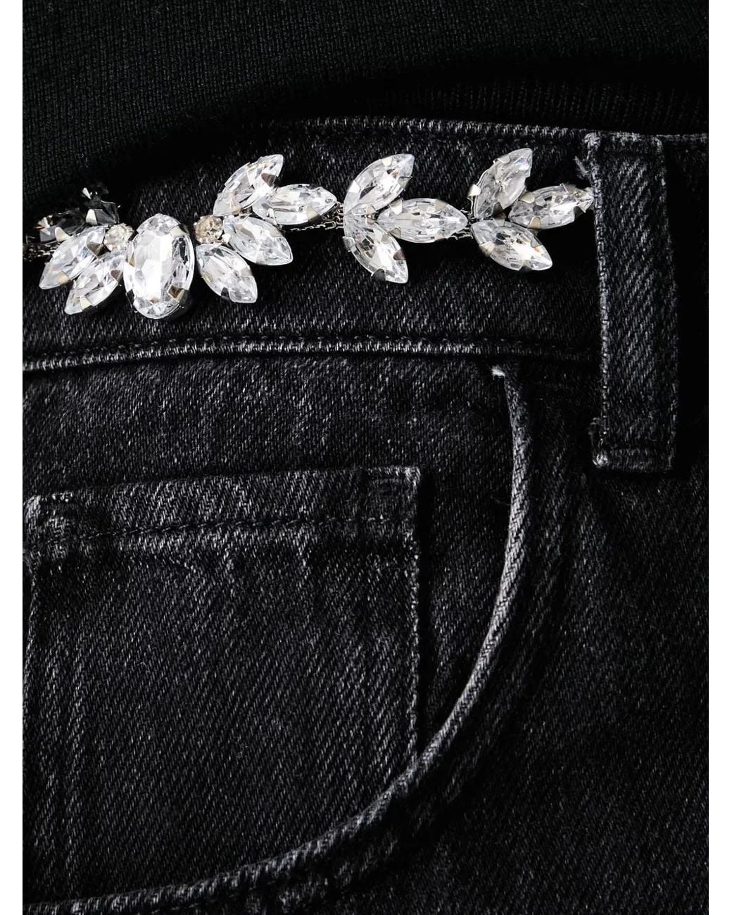 Liu Jo Black Crystal-Embellished Raw-Cut Jeans