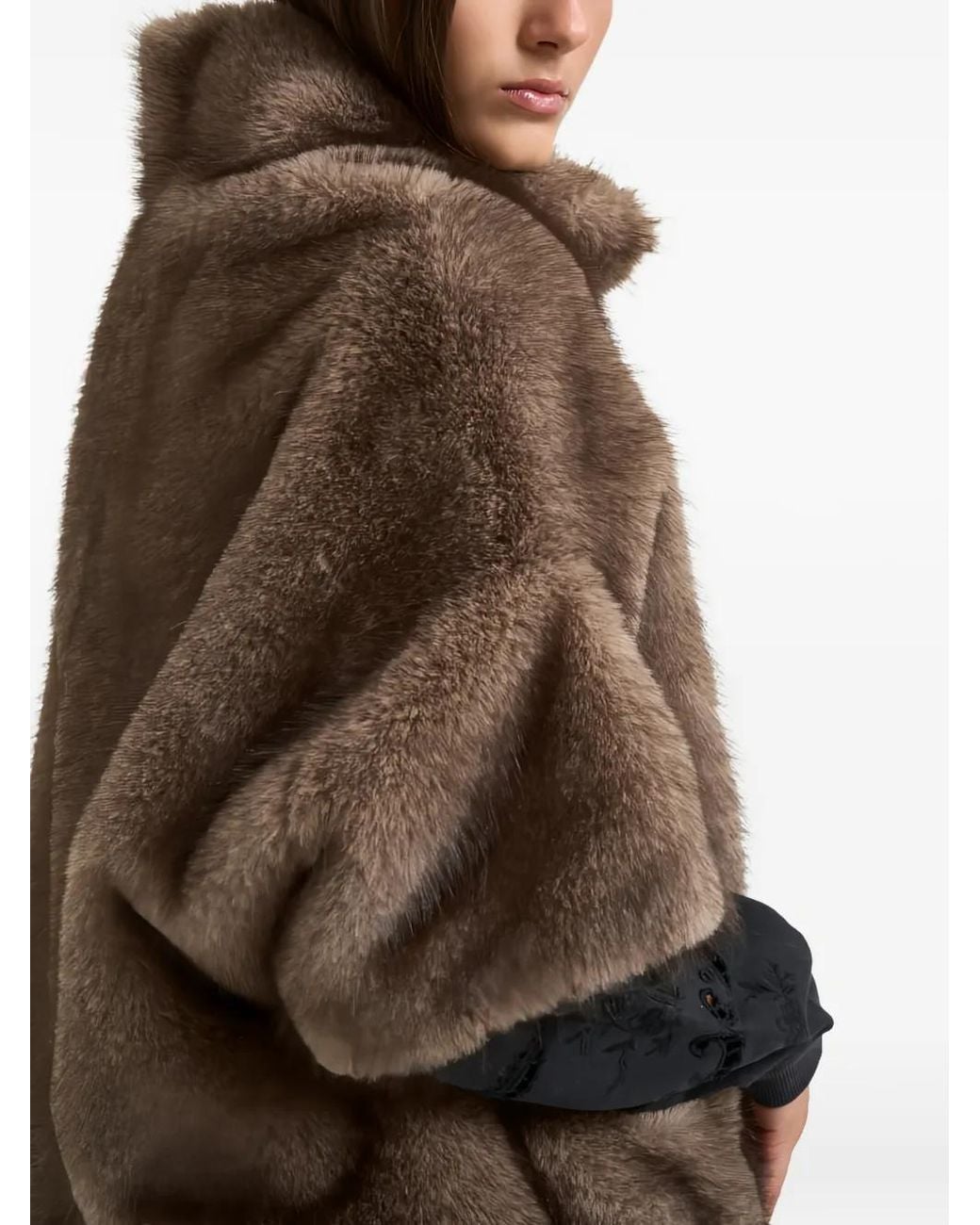 Valentini Brown Faux-Fur Short-Sleeve Jacket