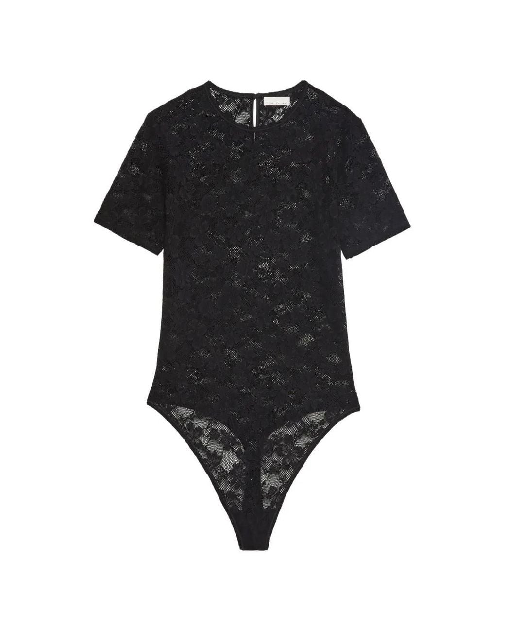 Fleur du Mal Black Lace-Detail Short-Sleeve Bodysuit