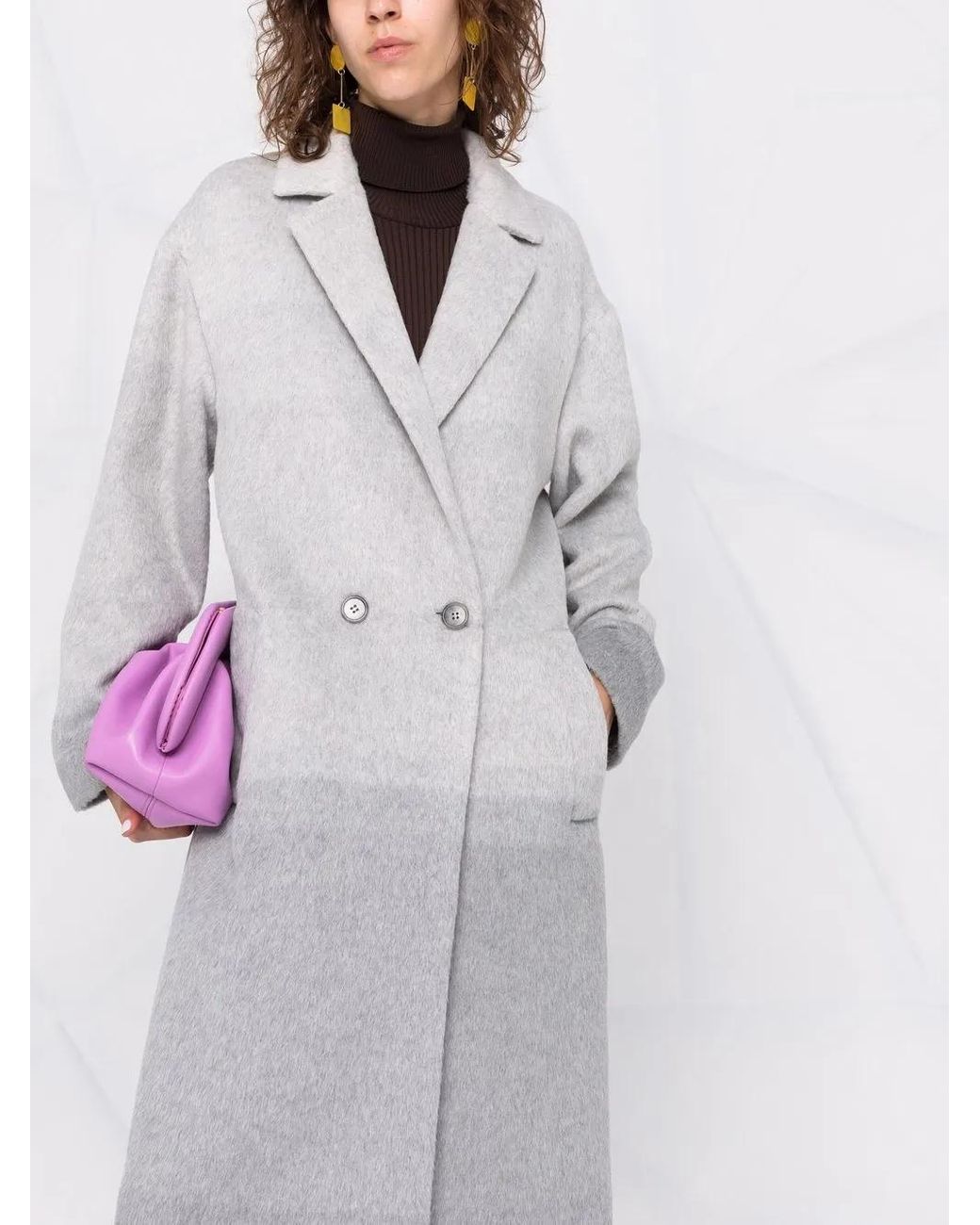 Twinset Gray Gradient-Effect Notched-Lapels Double-Breasted Coat
