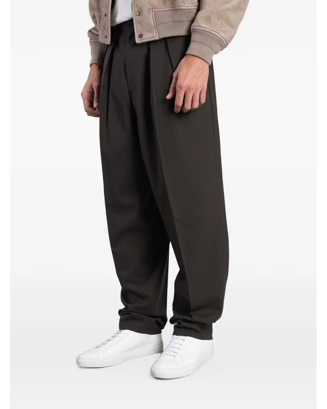 PT Torino Black Pleated-Detail Tailored Trousers for men