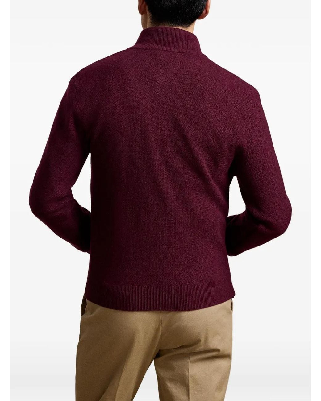 Ralph Lauren Red Birdseye Quarter-Zip Sweater for men