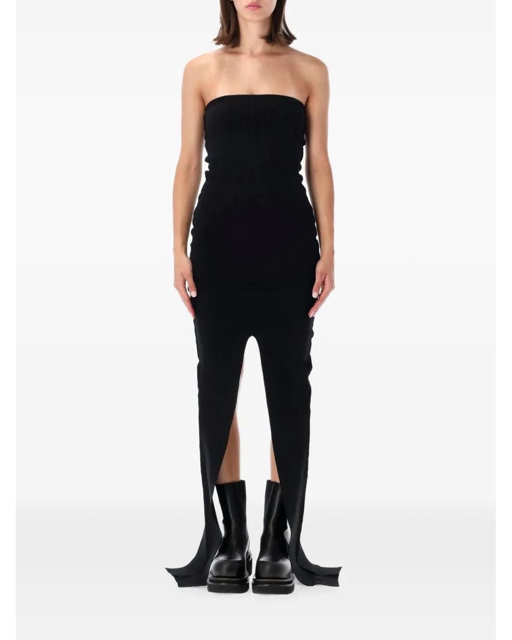 Rick Owens Black Strapless Slit-Detail Dress