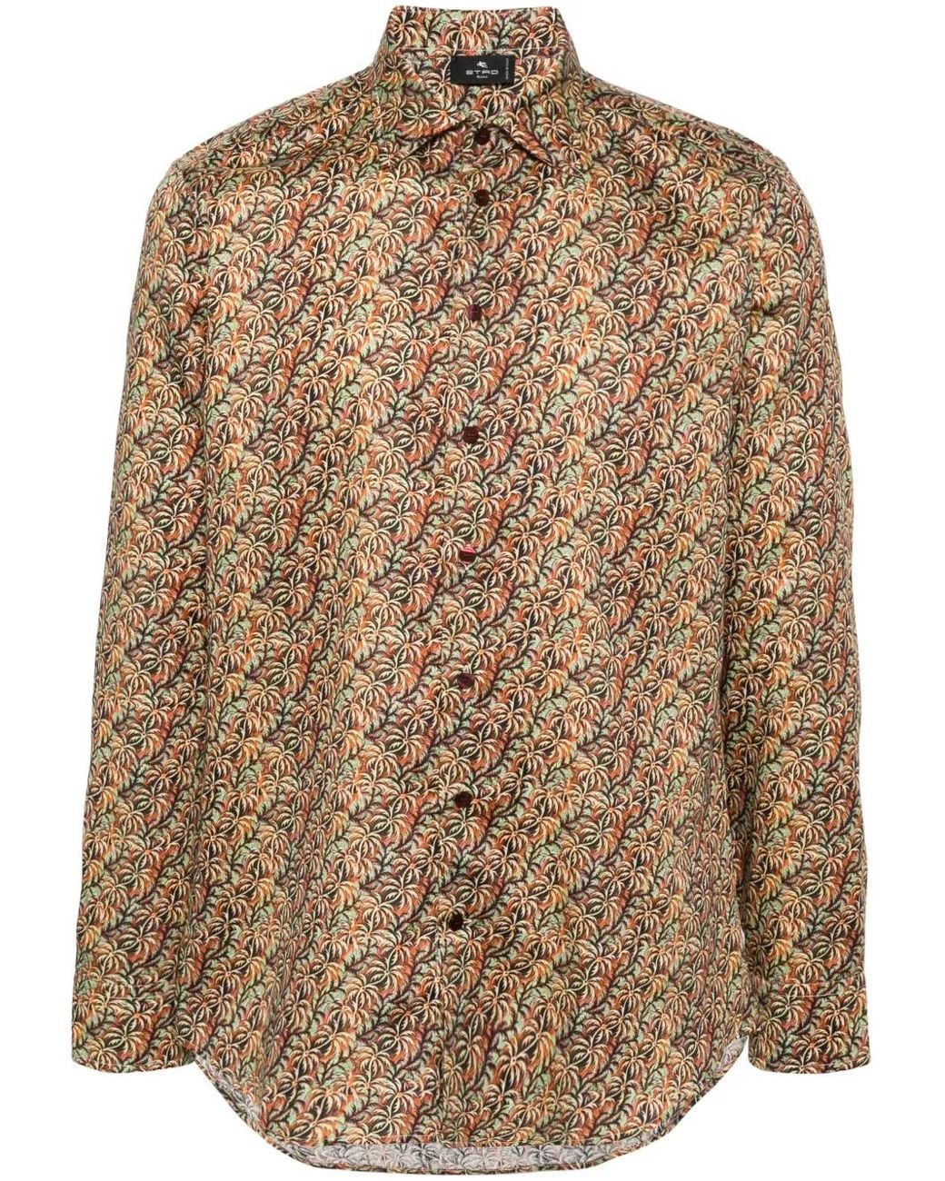 Etro Brown Chemise En Coton À Imprimé Graphique for men