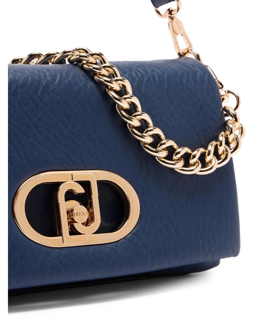 Liu Jo Blue Medium Lapuffy Logo-Plaque Chain-Strap Shoulder Bag