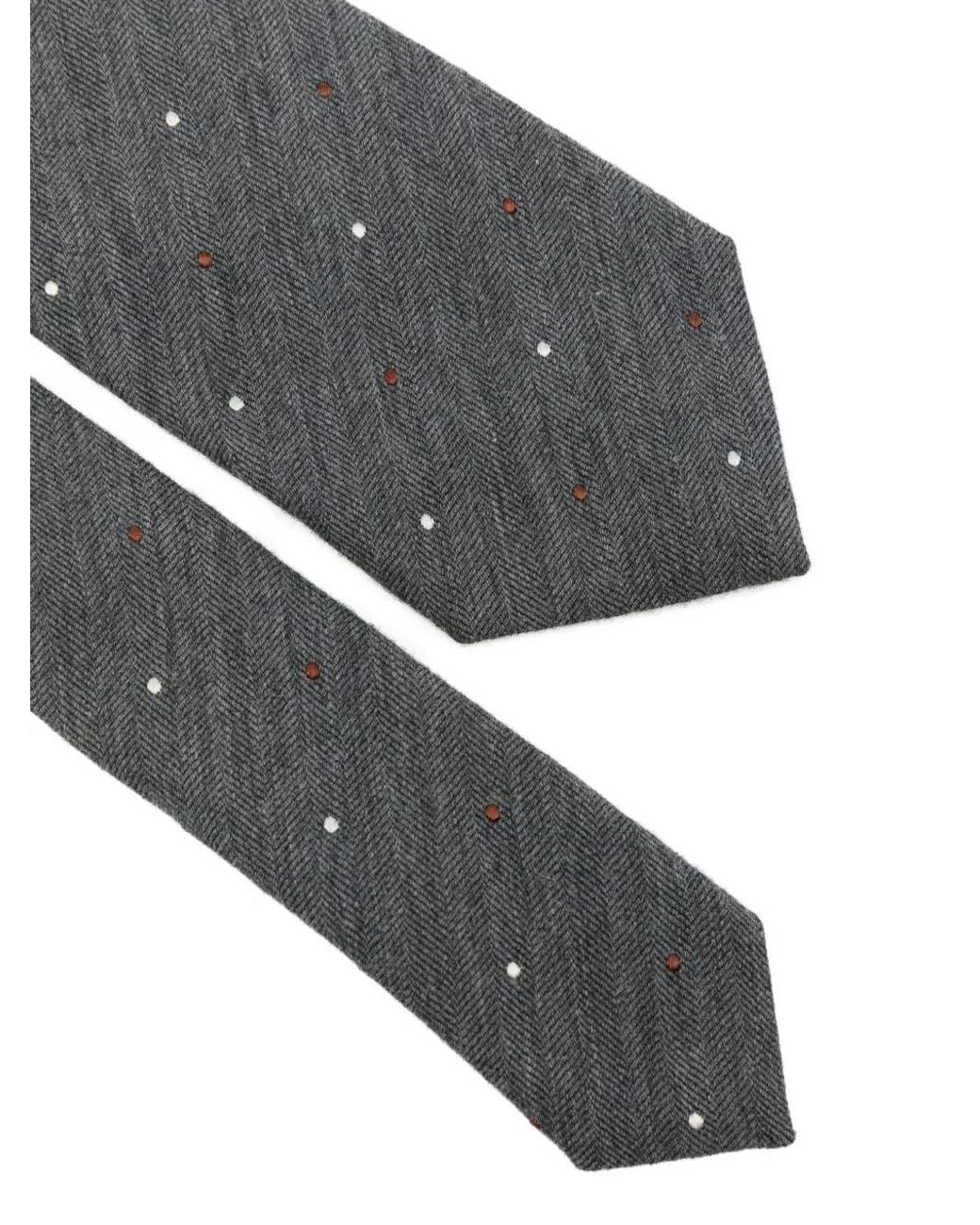 Corneliani White Herringbone-Patterned Polka-Dot Tie for men