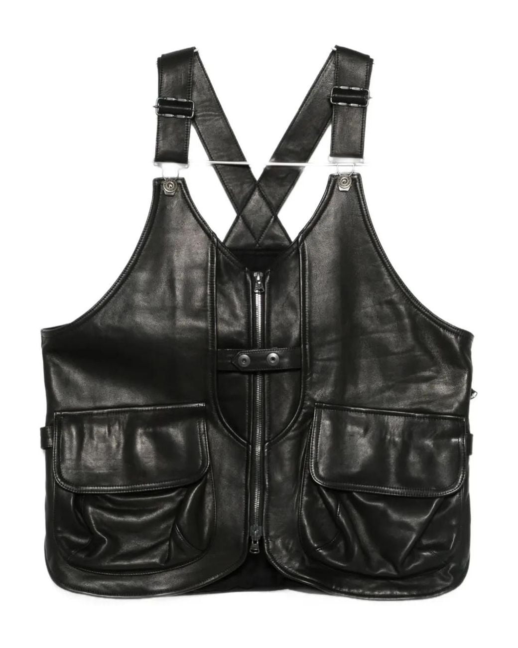Yohji Yamamoto Black Pocketed Leather Waistcoat for men