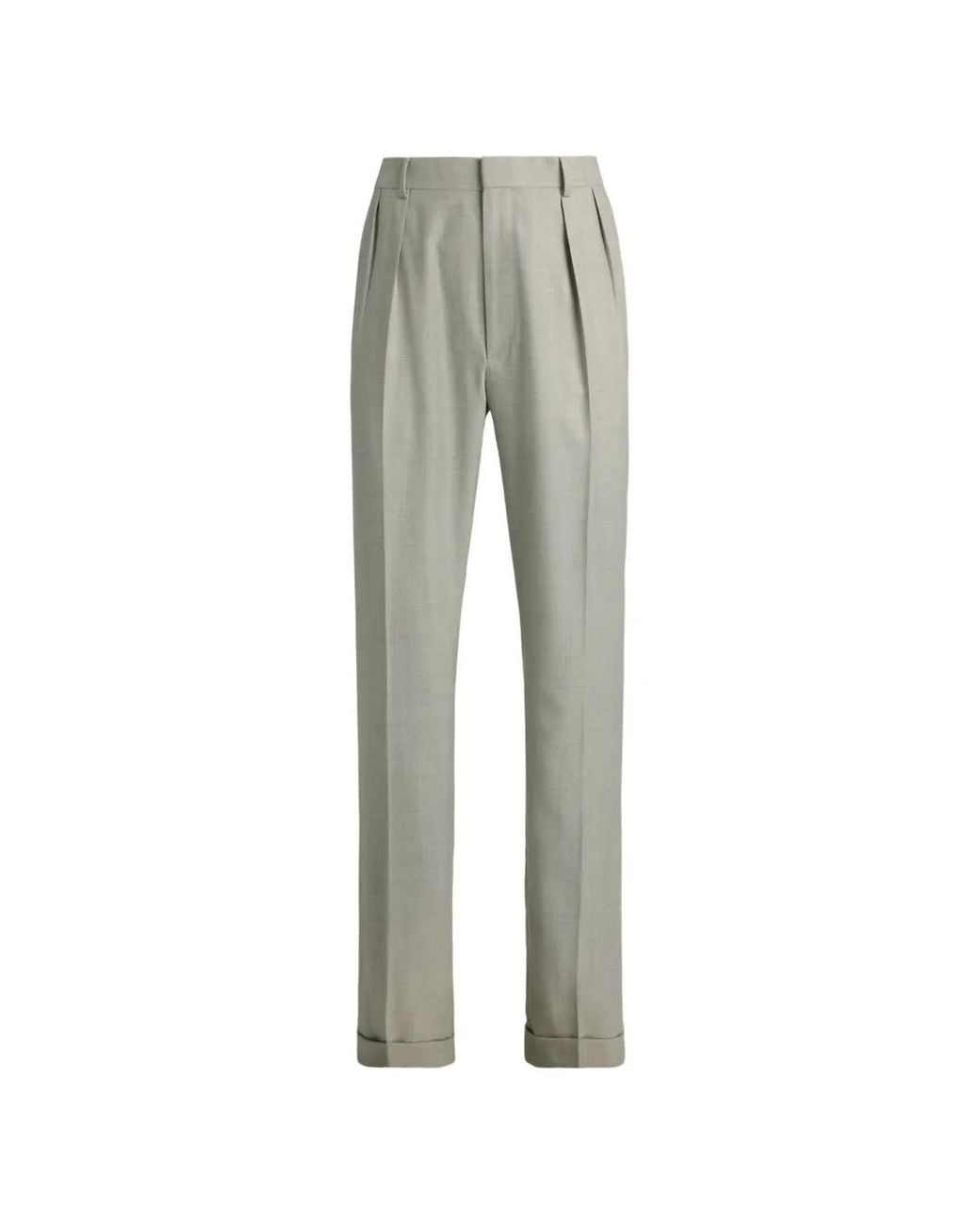 Ralph Lauren Gray Gregory Double-Pleated Wool Trousers for men