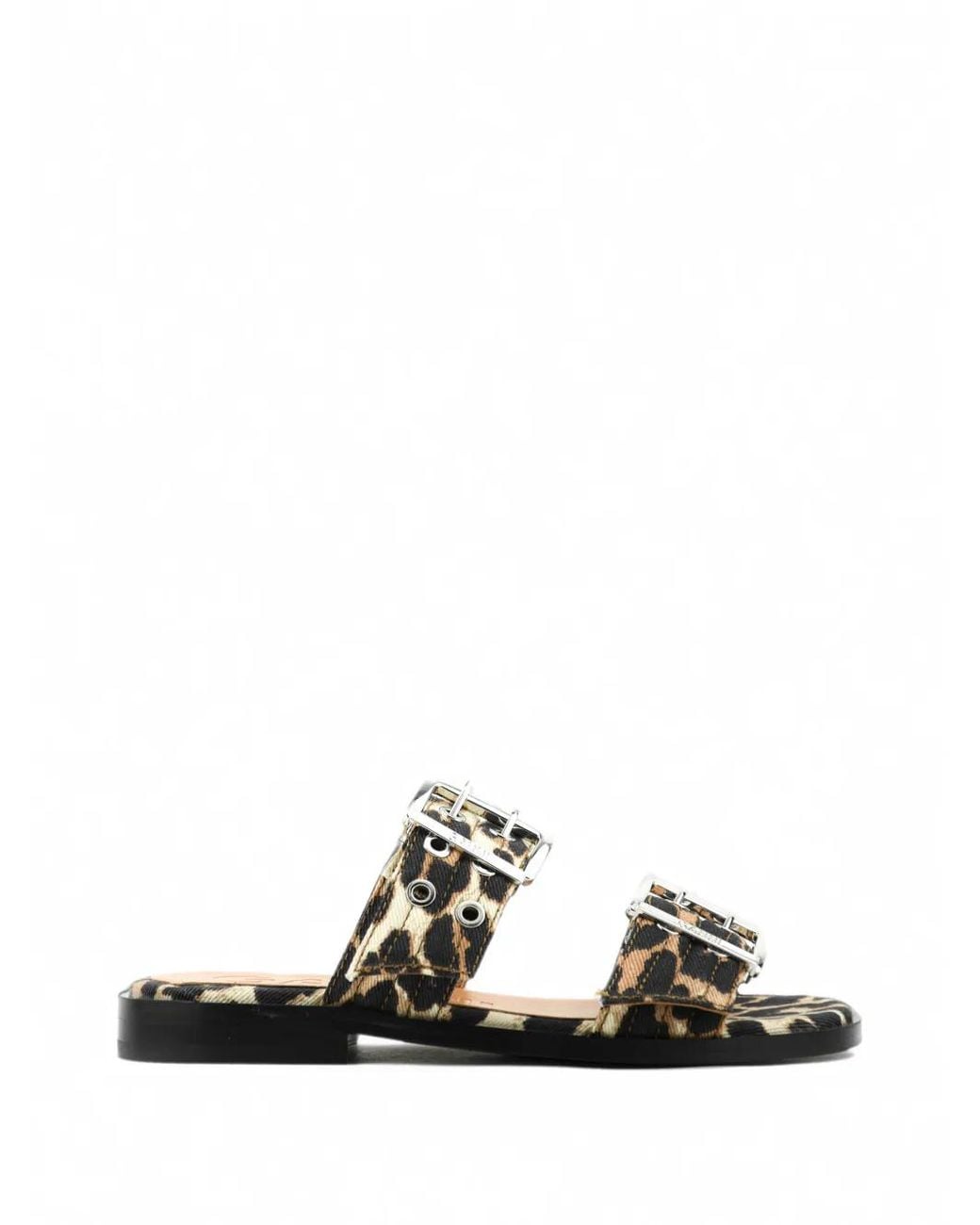 Ganni Black Leopard-Print Buckle-Fastening Sandals