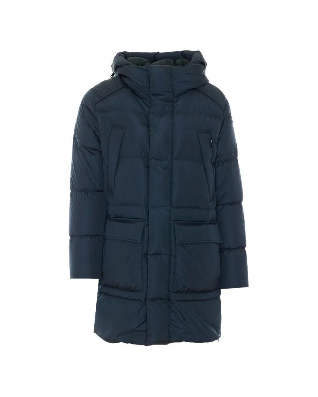 Add Blue Nylongloss Quilted Hooded Coat for men