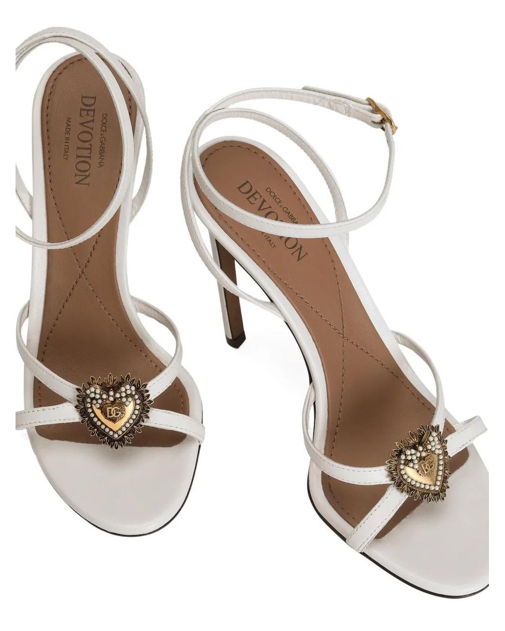 Dolce & Gabbana White Heart-Embellished Heeled Sandals