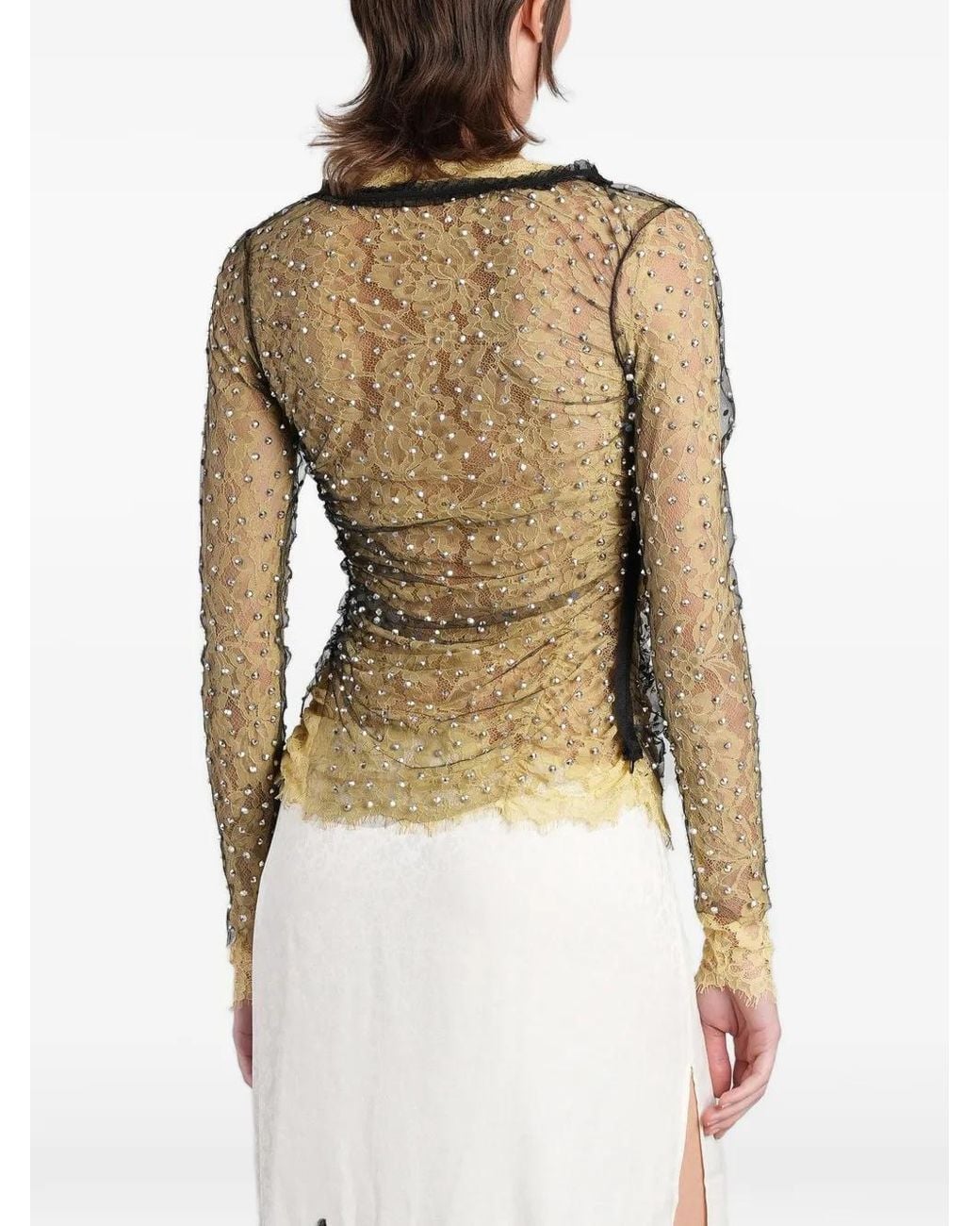 Siedres White Faye Crystal-Embellished Ruched Top