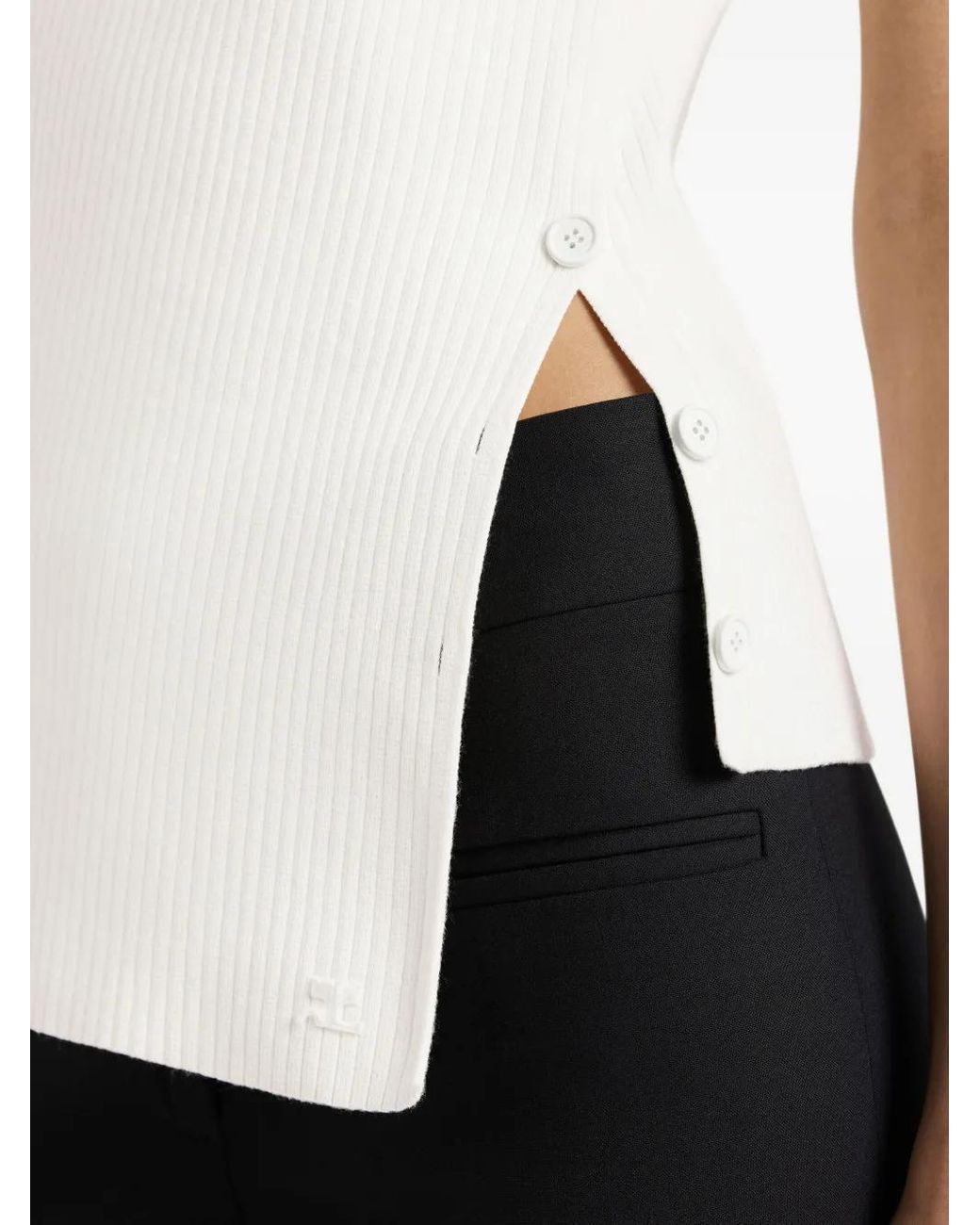 Courreges White Ribbed Top With Cut-Out Detail
