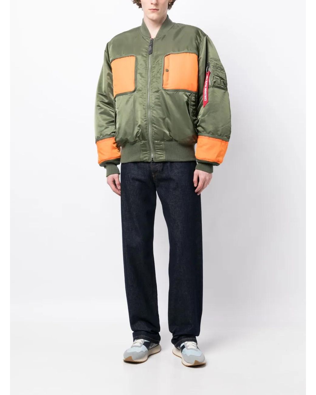 Junya Watanabe Green Colour-Block Panelled Bomber Jacket for men