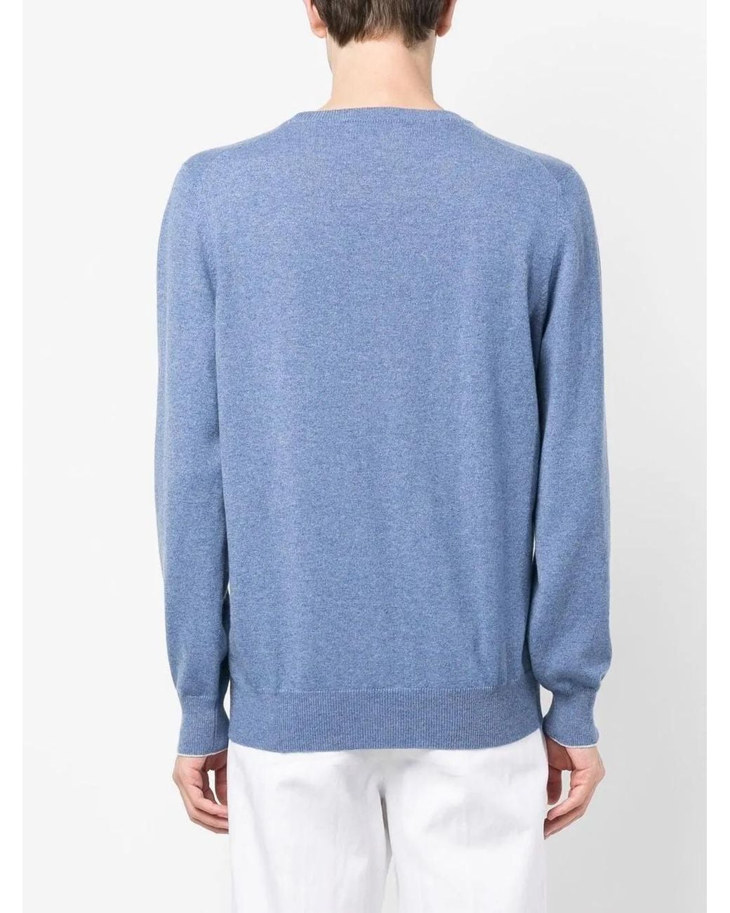 Brunello Cucinelli Blue Crew-Neck Cashmere Jumper for men