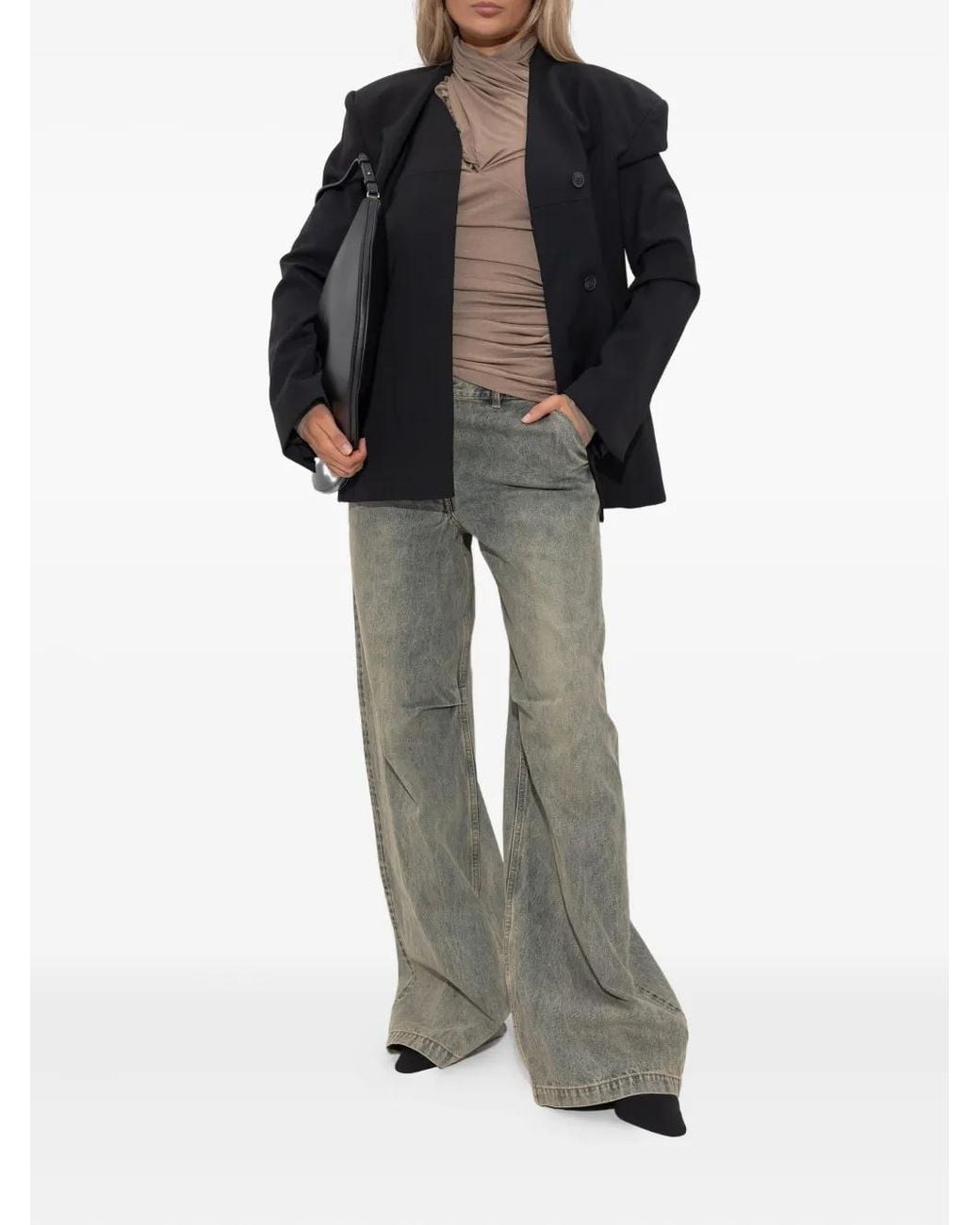 Entire studios Black Button-Fastening Double-Breasted Coat