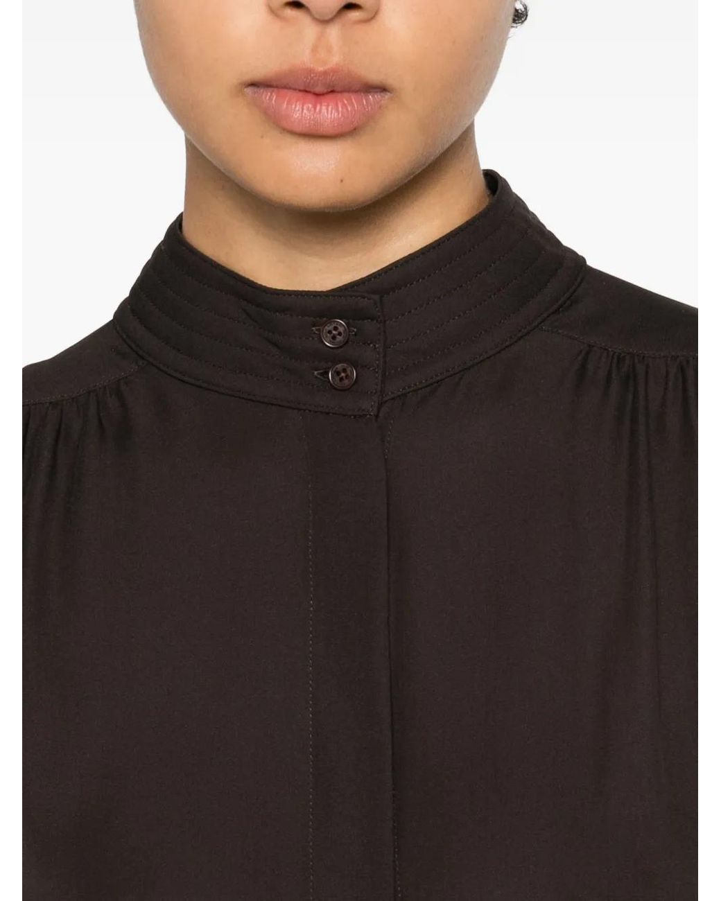 Nili Lotan Black Revi Buttoned Collarless Top