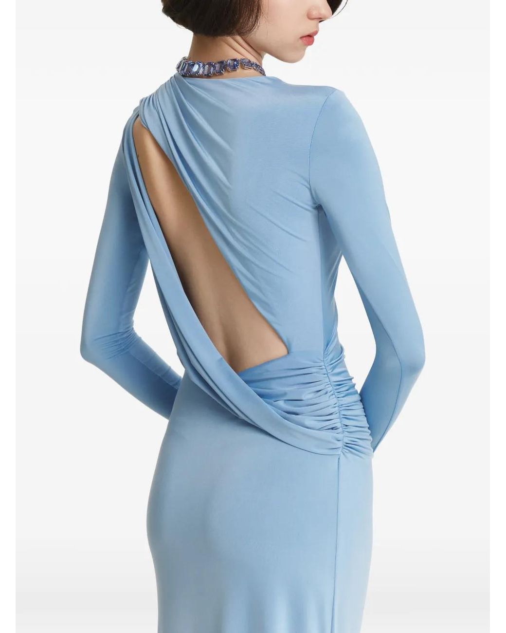 2310 STUDIO Blue Ruched Open-Back Maxi Dress