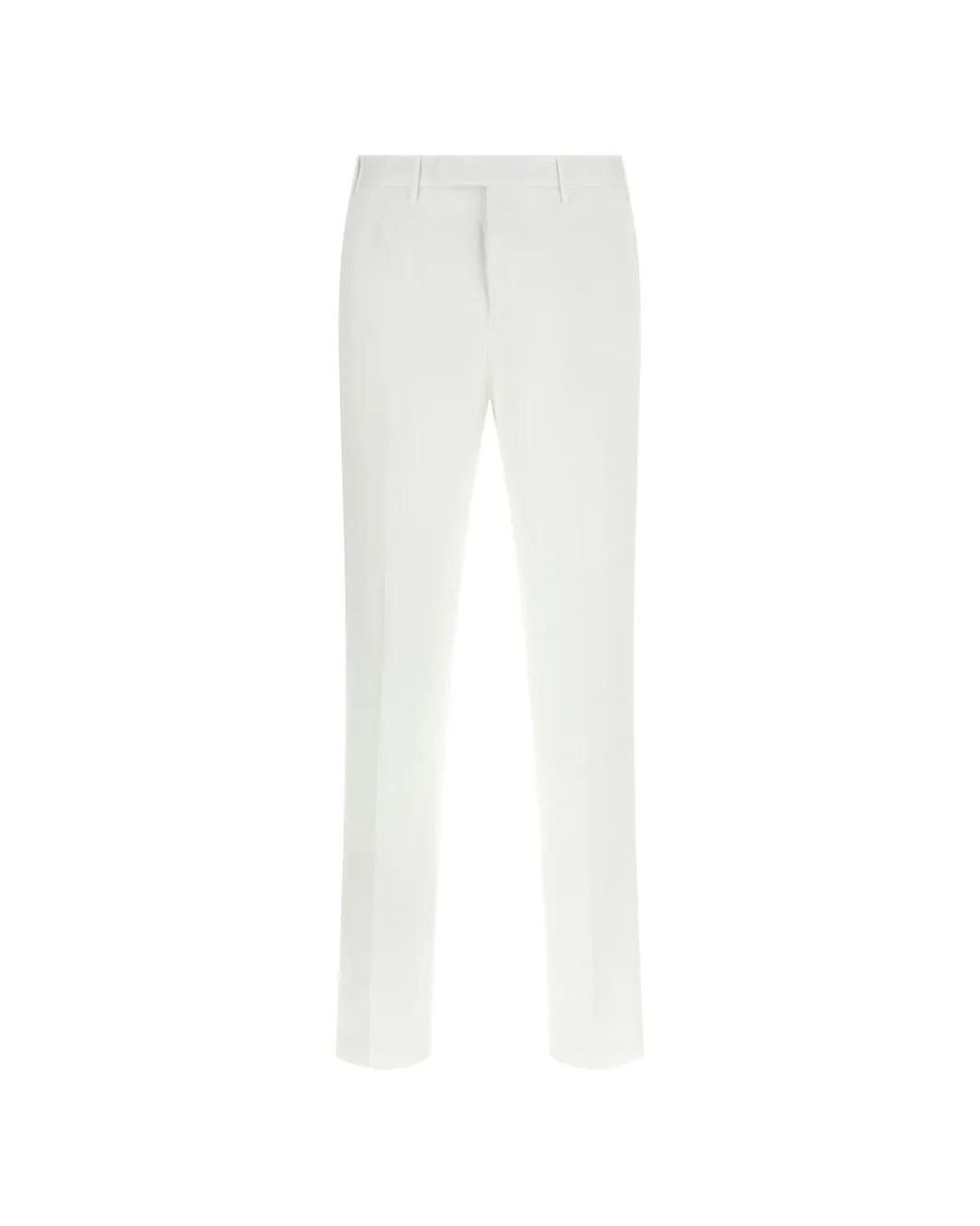 PT Torino White Stretch Pleat Trousers for men