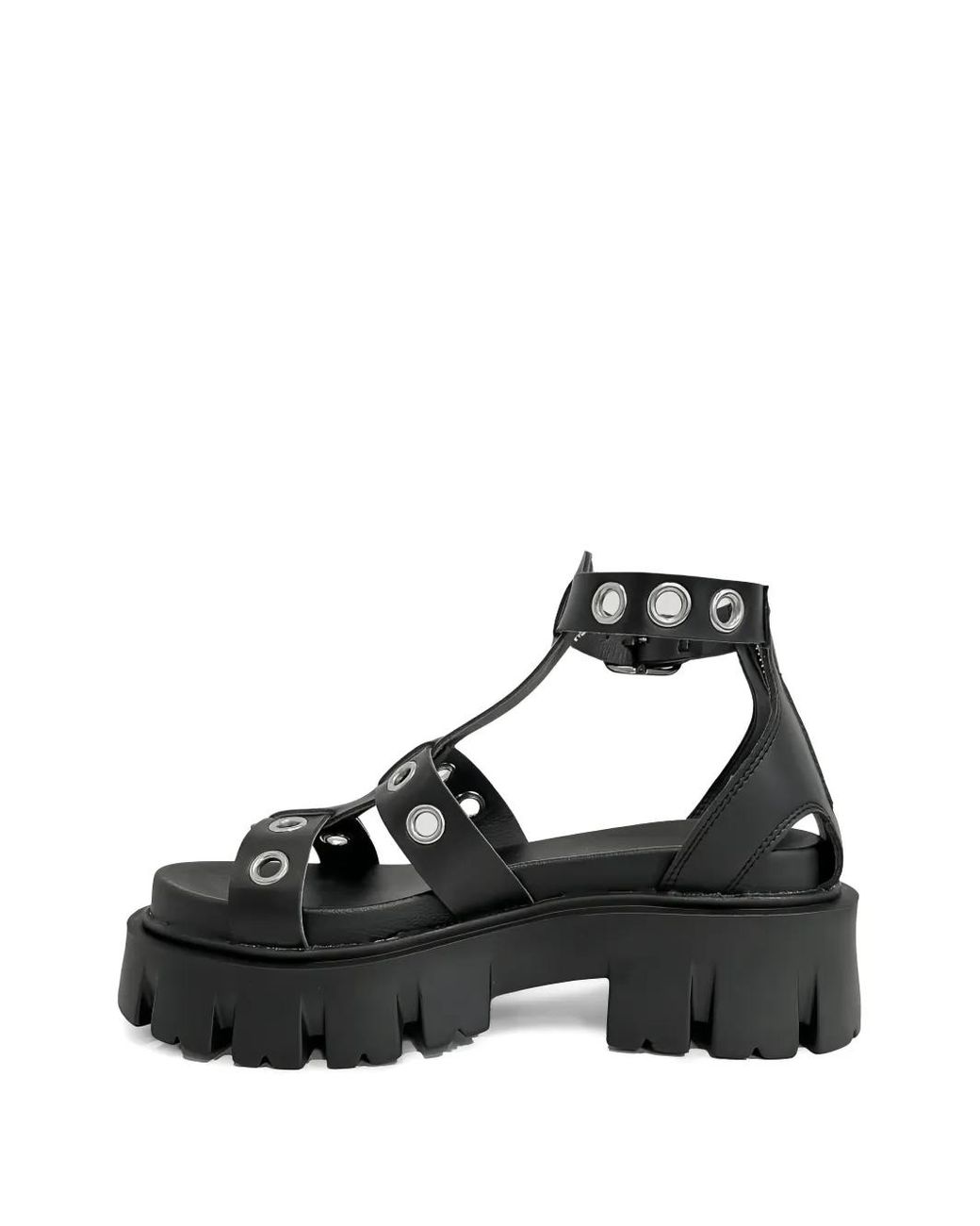 Altercore Black Eyelet-Embellished Platform Sandals