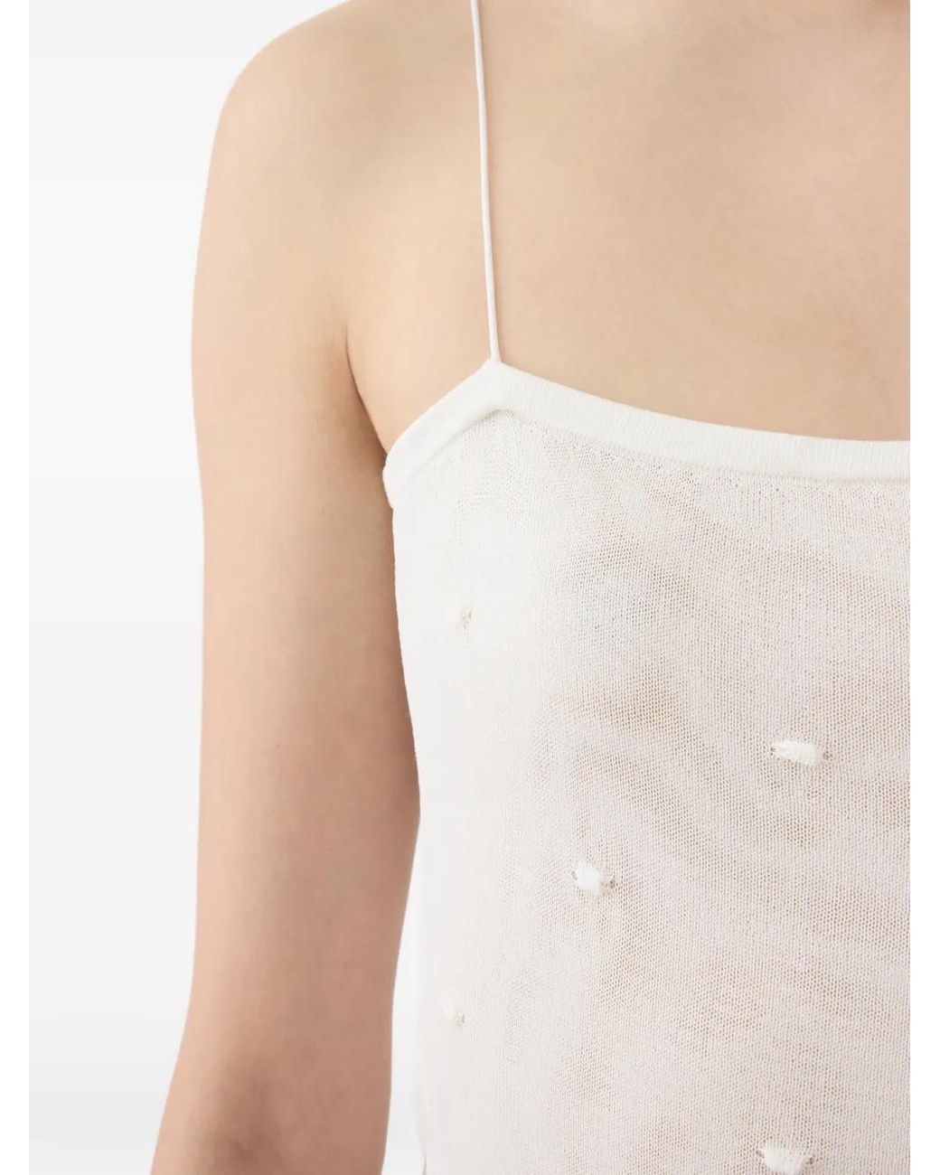 Jacquemus White Square Neck Spaghetti Strap Top