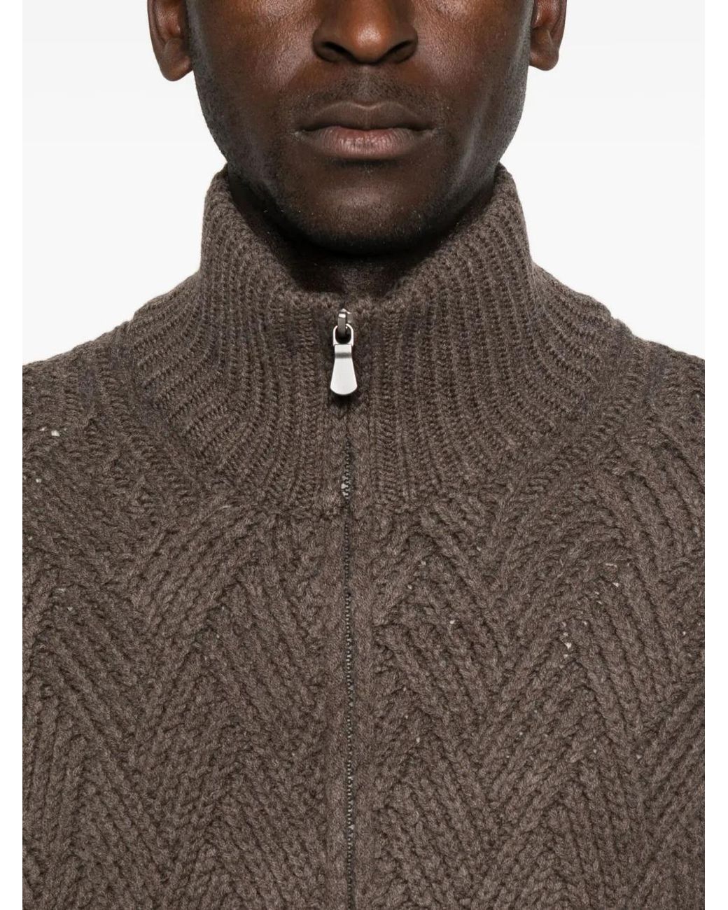 Barba Napoli Brown Zip-Up Cardigan for men