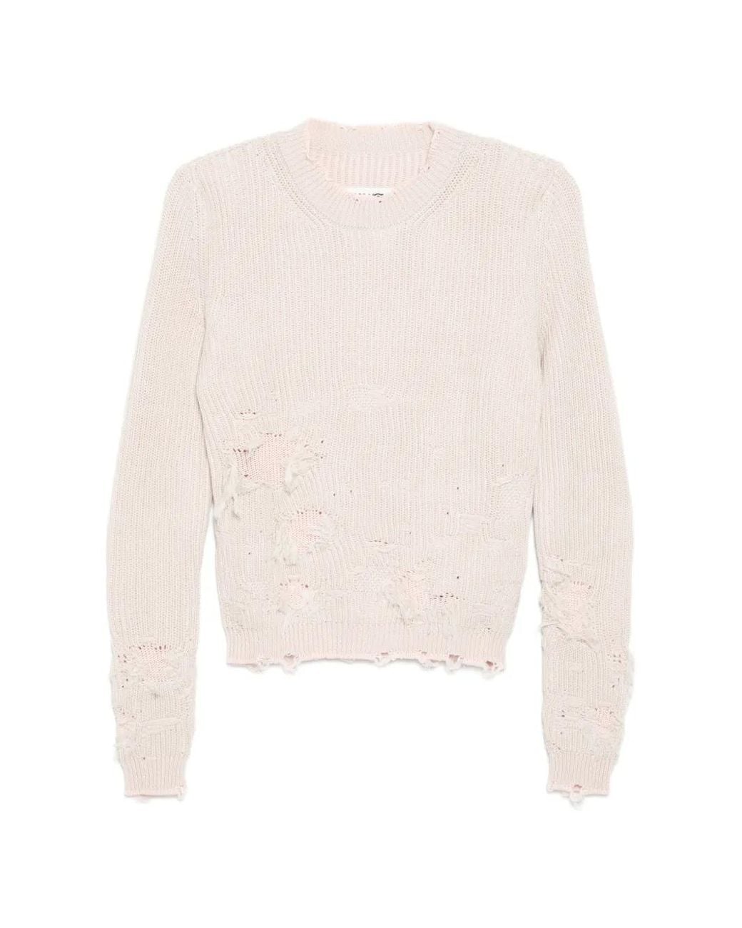 MM6 by Maison Margiela White Distressed Sweater