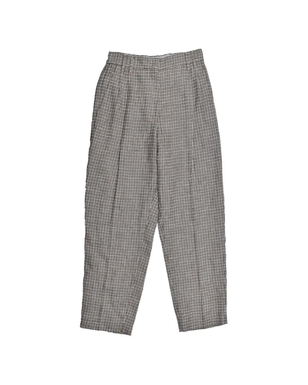 Brunello Cucinelli Gray Houndstooth-Pattern Tailored Trousers