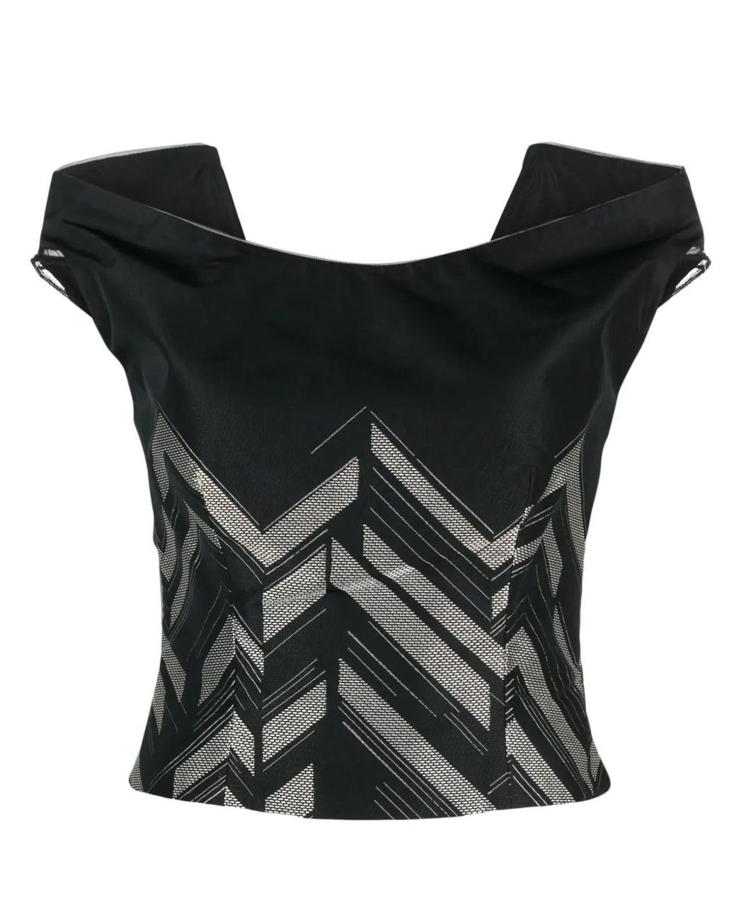 Gemy Maalouf Black V-Back Chevron-Pattern Top