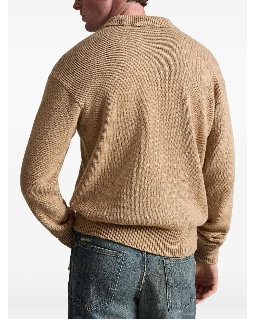 Polo Ralph Lauren Natural Logo-Embroidered Polo-Collar Sweater for men