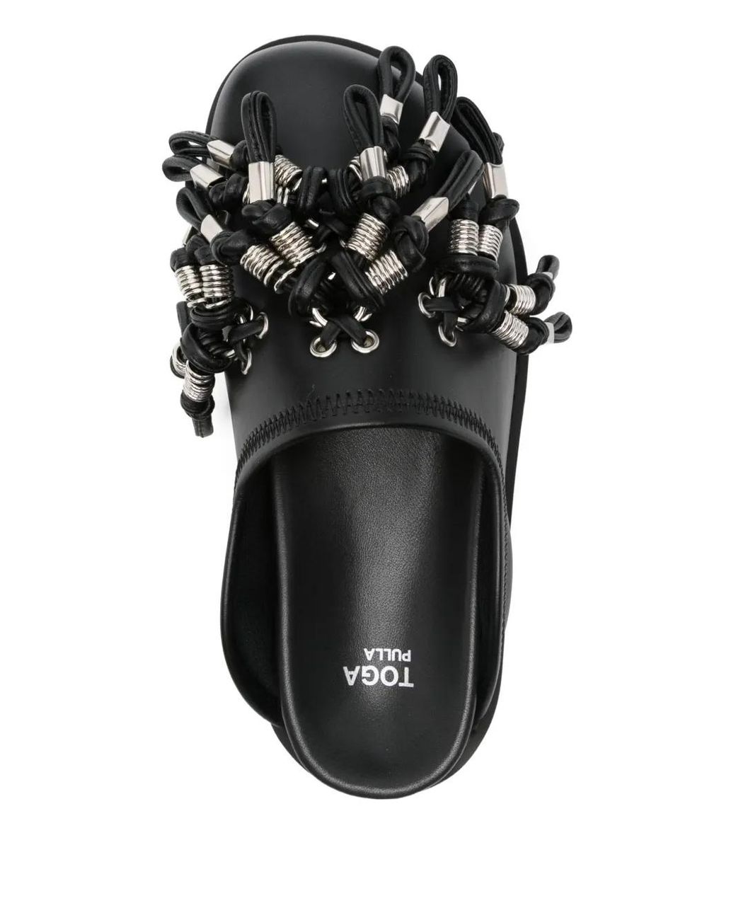 Toga Black Tassel-Embellished Leather Mules