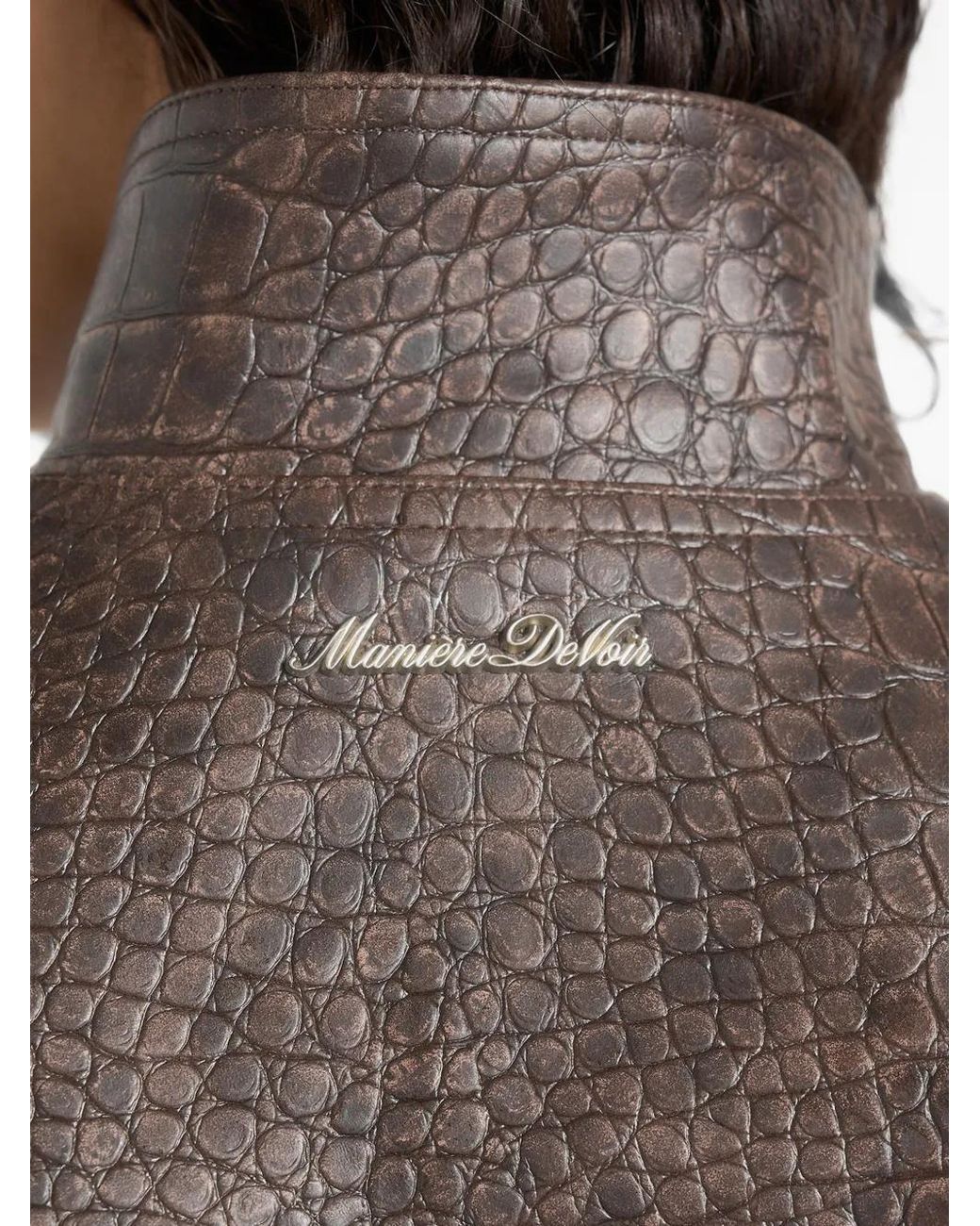 Manière De Voir Black Imelda Croc Embossed Wide Shoulder Sleeveless Jacket