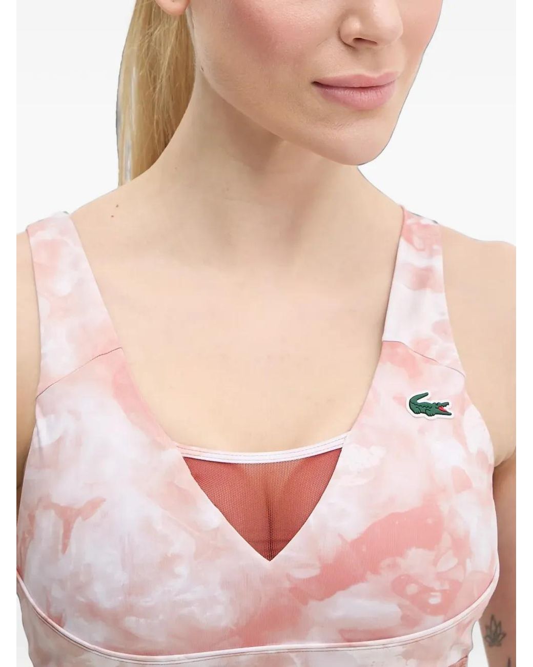 Lacoste Blue Cloud-Print Logo-Patch Sports Bra