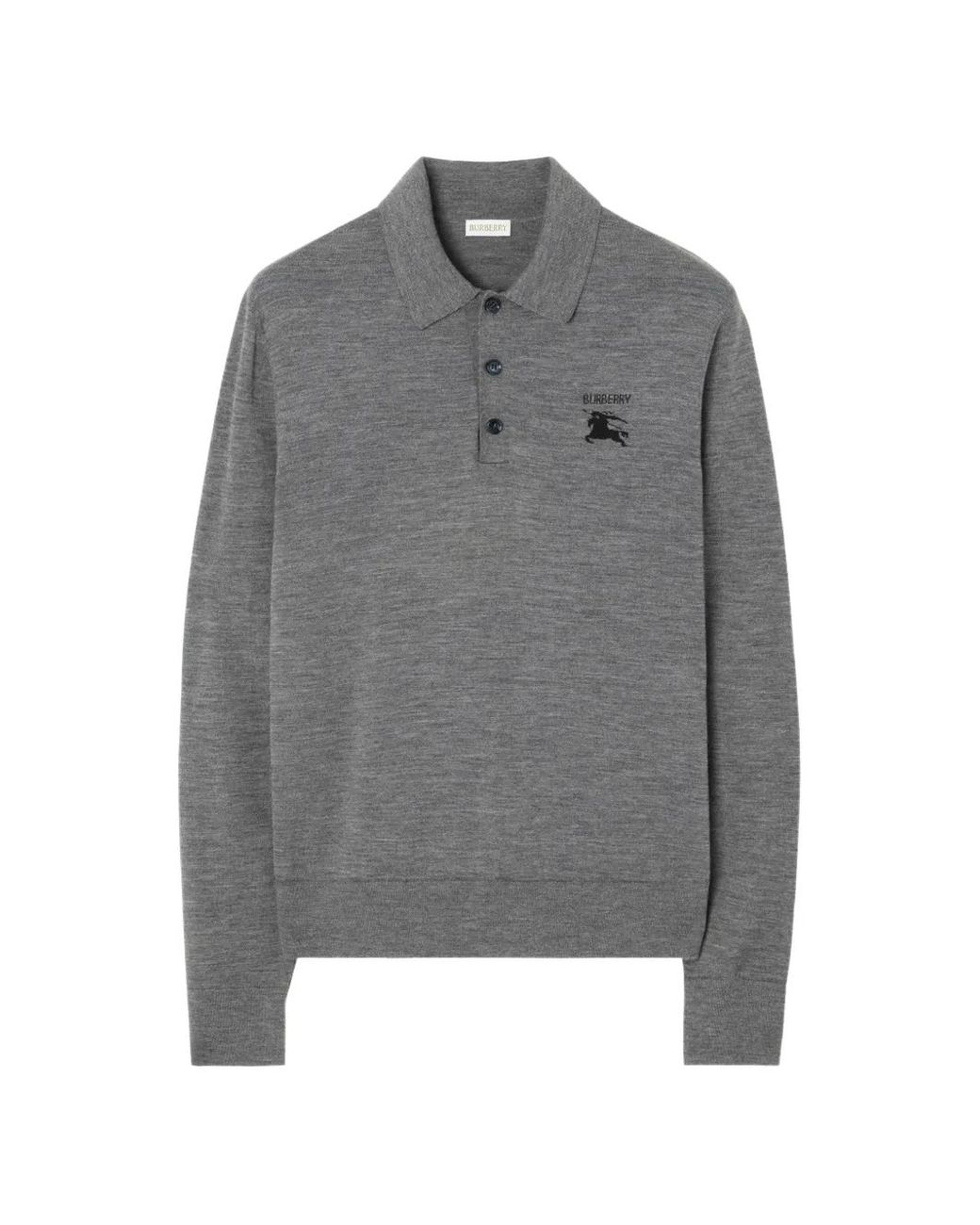 Burberry Gray Long-Sleeve Embroidered Polo Shirt for men