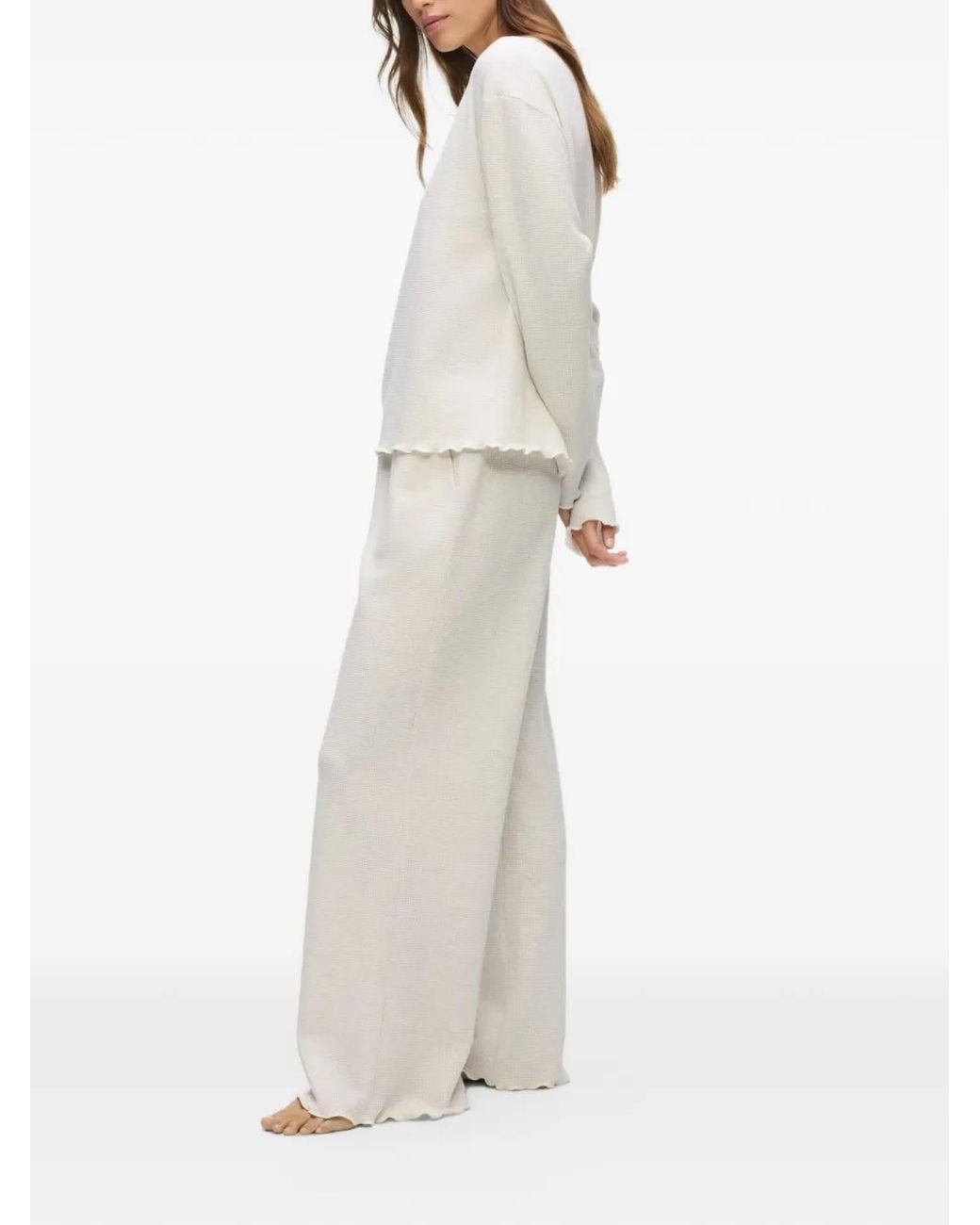 Karl Lagerfeld White Logo-Detail Waffle-Knit Pajamas Set