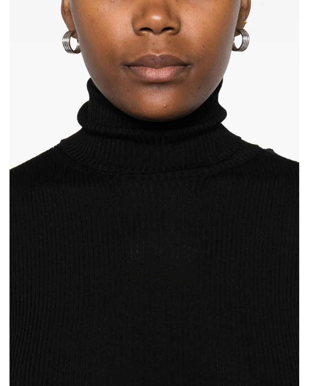 Moncler Black Roll Neck Ribbed Top